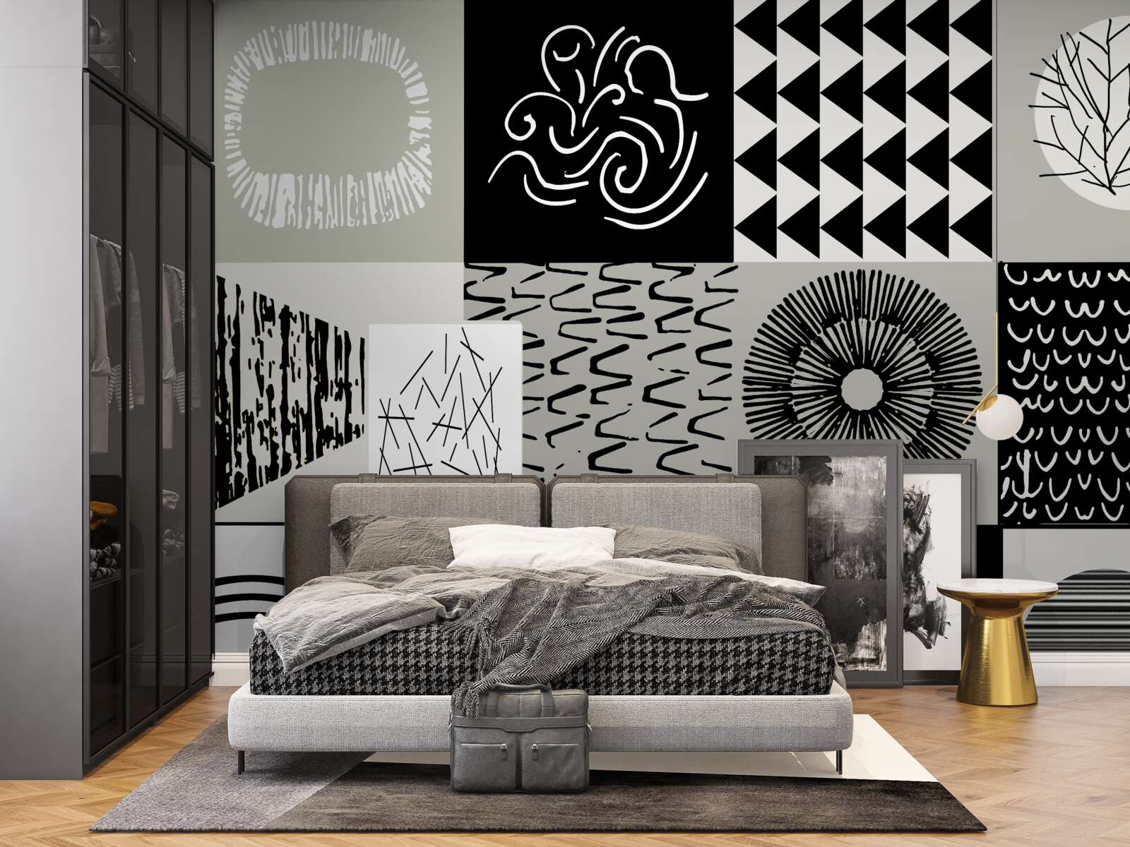 Фотошпалери мозаїчний набір у чорно-білому кольорі