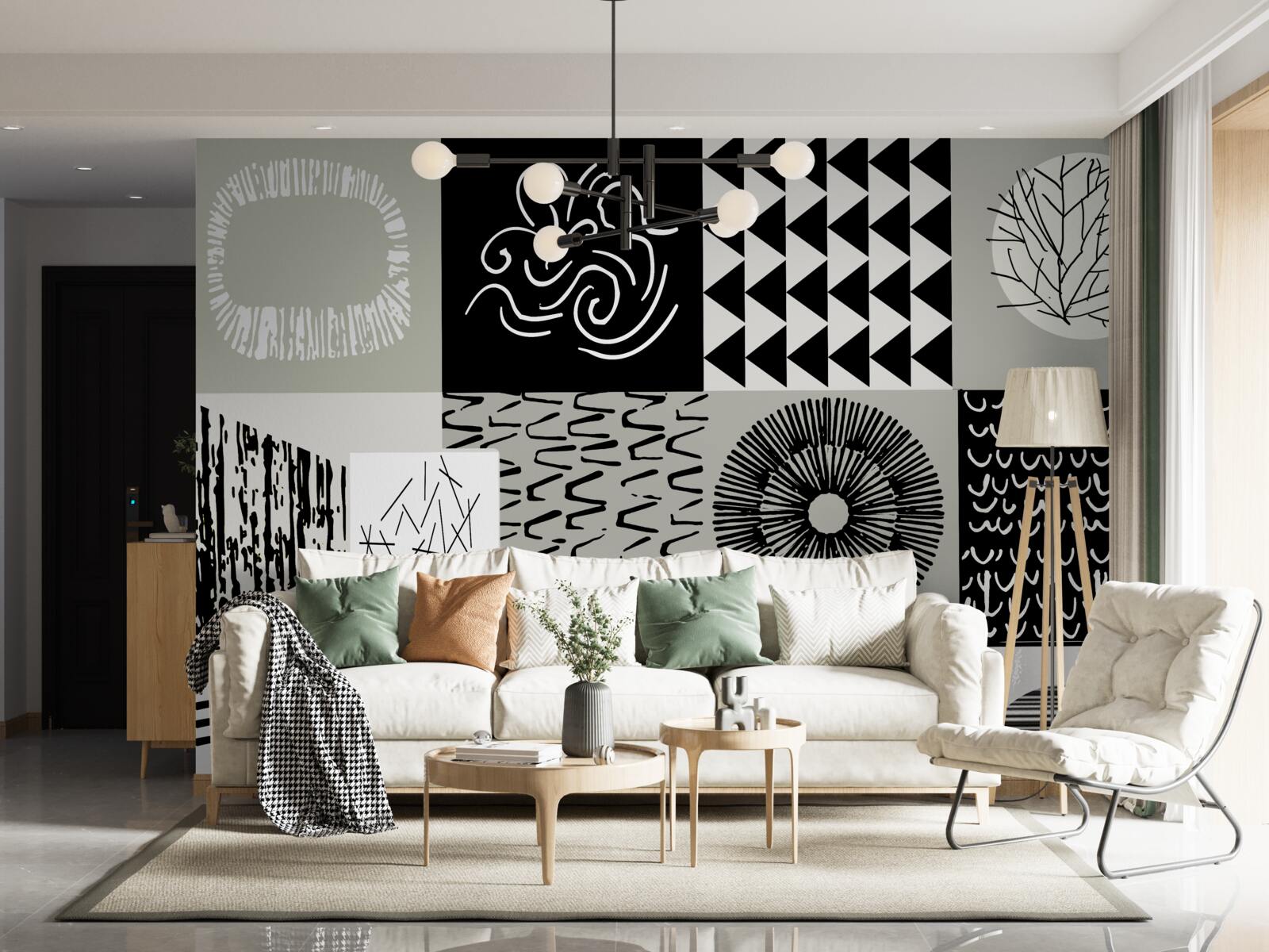 Фотошпалери мозаїчний набір у чорно-білому кольорі