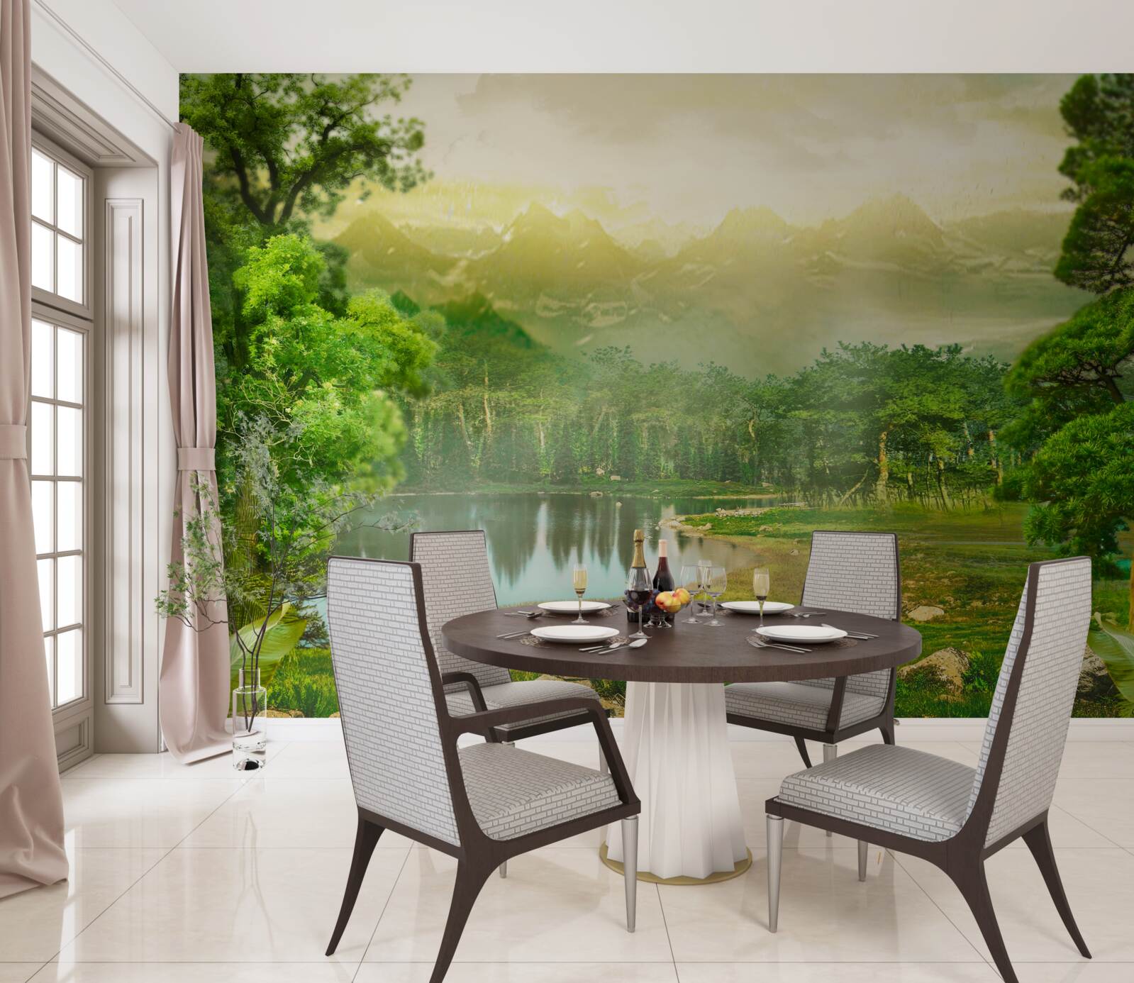 Фотошпалери зелений ліс вночі відчуває тепло сонця