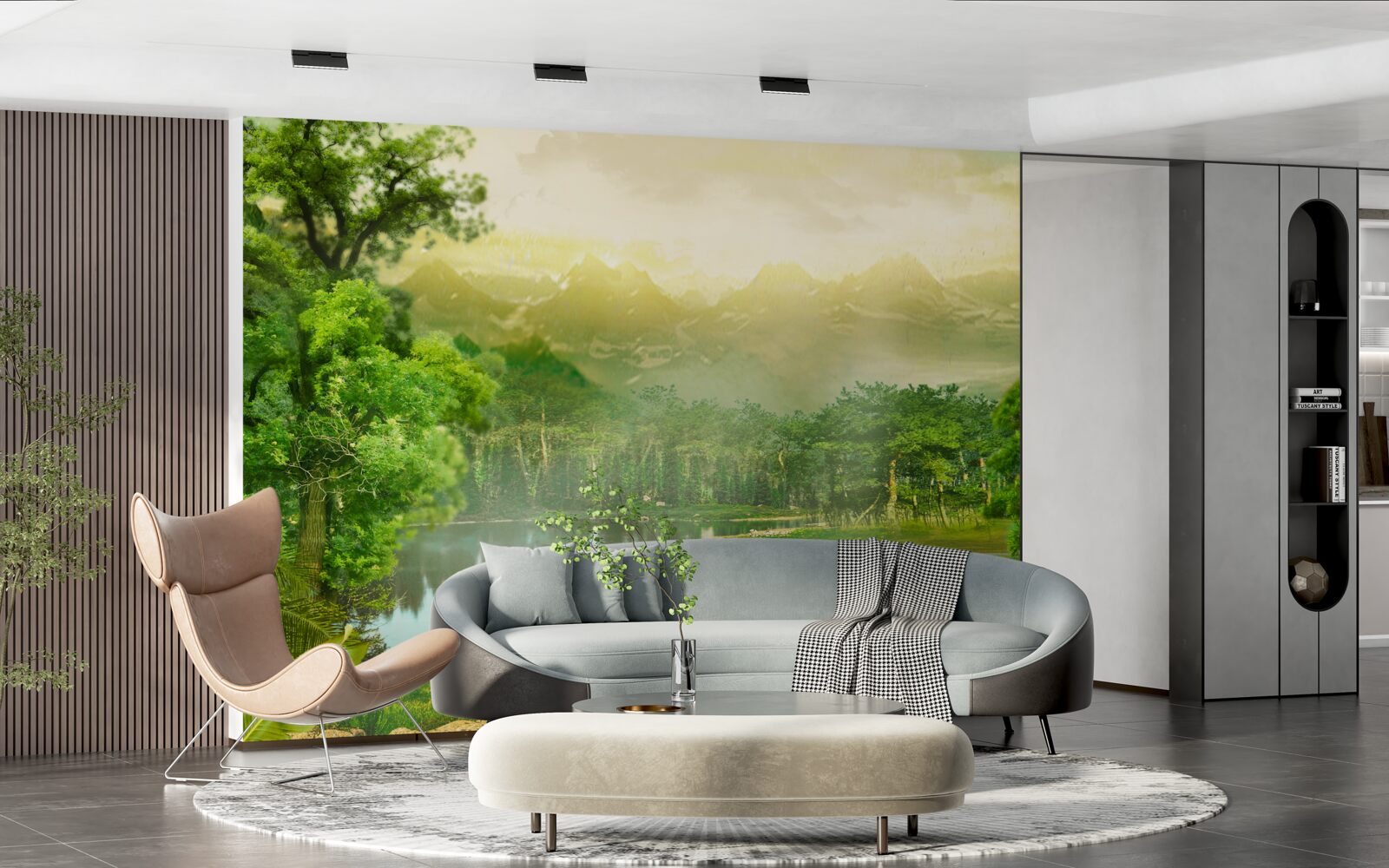 Фотошпалери зелений ліс вночі відчуває тепло сонця