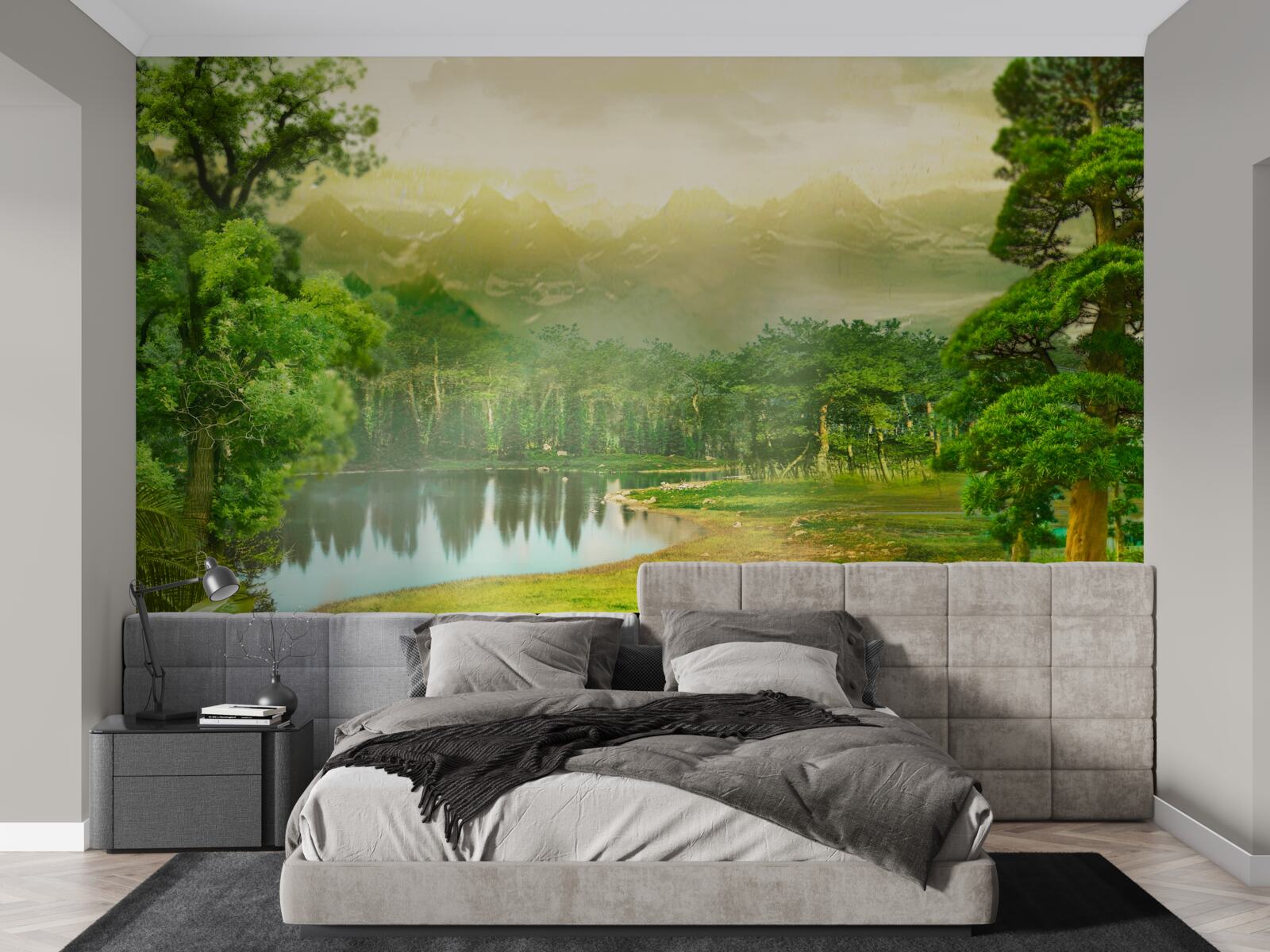 Фотошпалери зелений ліс вночі відчуває тепло сонця