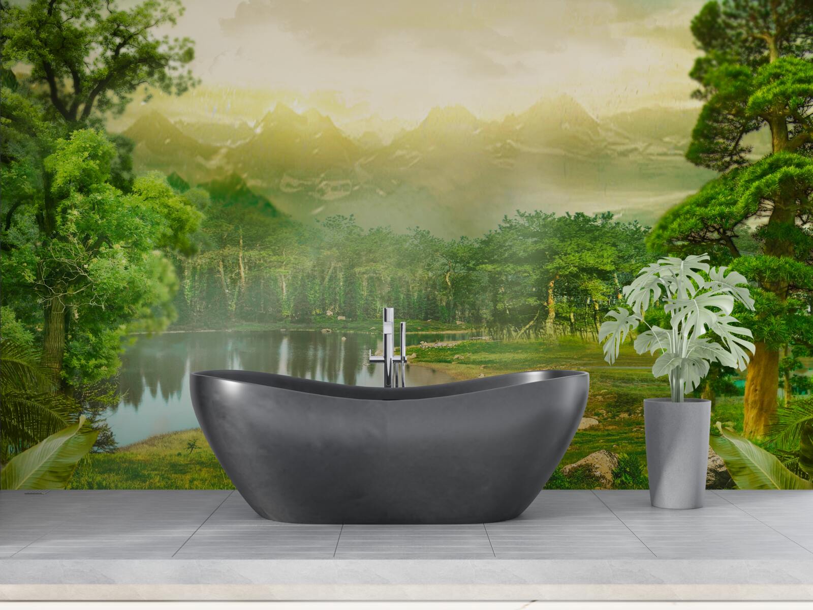 Фотошпалери зелений ліс вночі відчуває тепло сонця