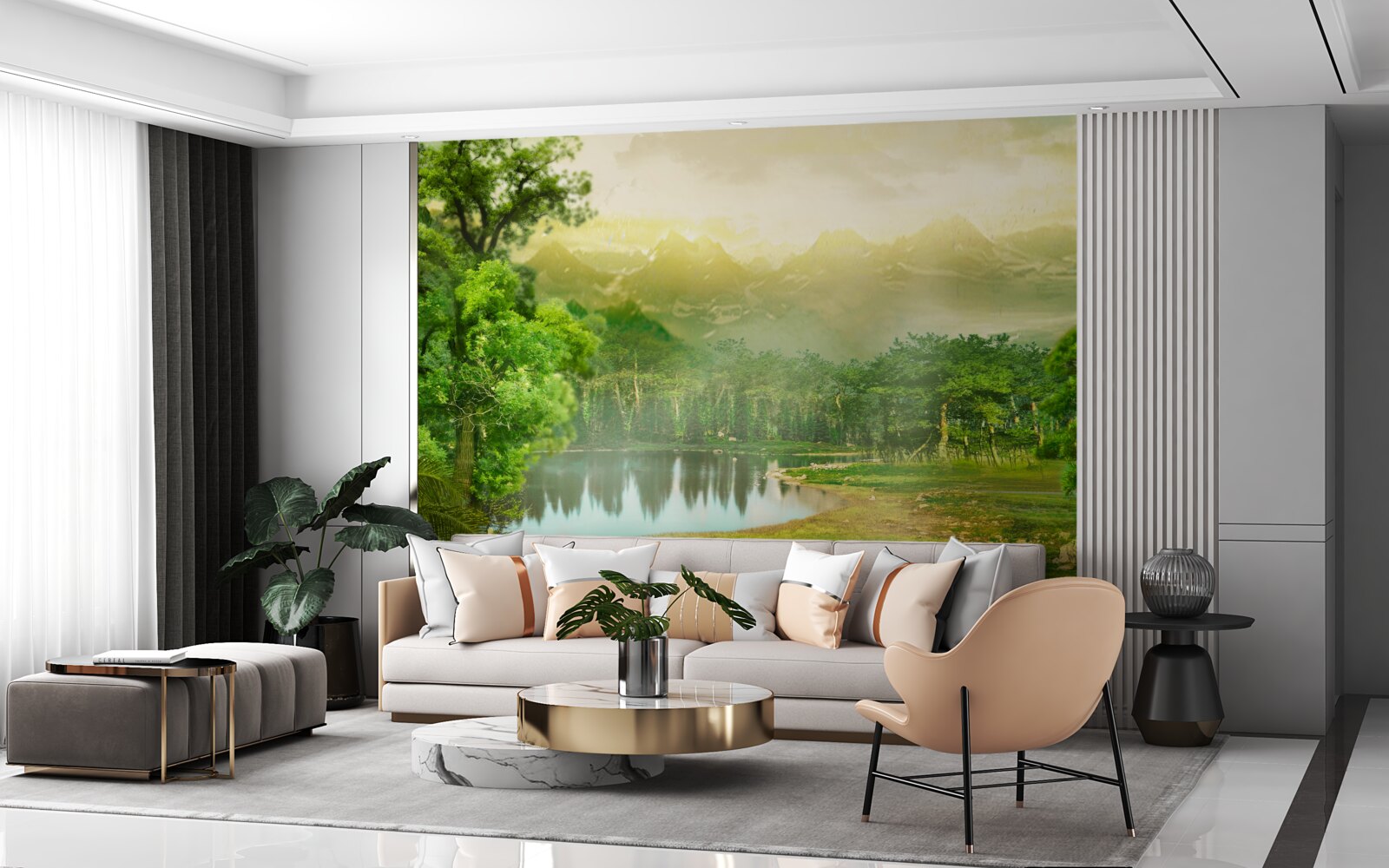 Фотошпалери зелений ліс вночі відчуває тепло сонця