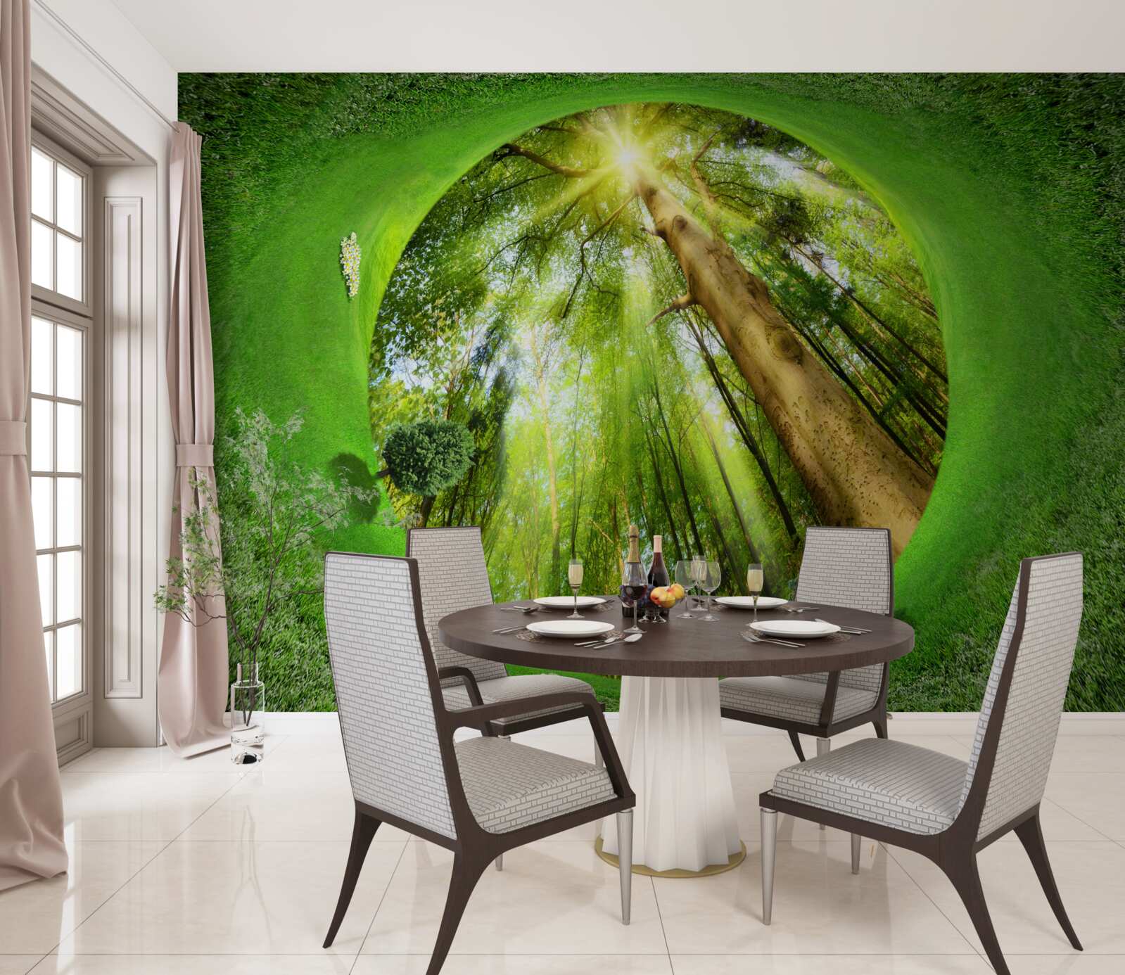 Фотошпалери об'єктив дивиться на доглянутий зелений ліс