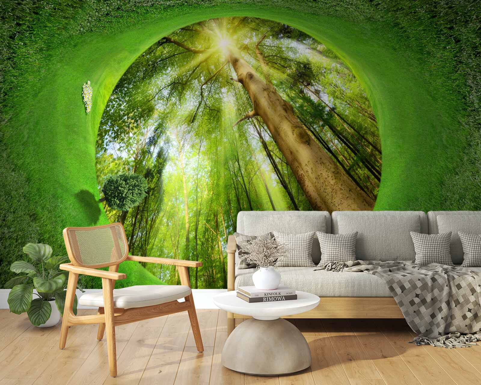 Фотошпалери об'єктив дивиться на доглянутий зелений ліс