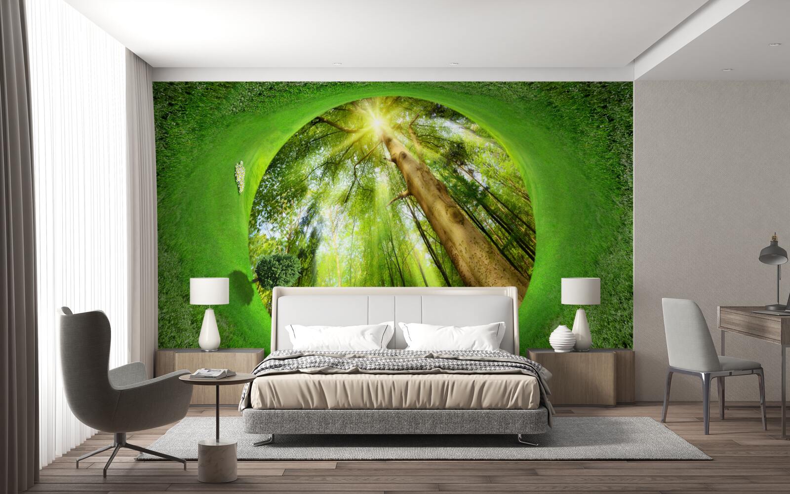 Фотошпалери об'єктив дивиться на доглянутий зелений ліс