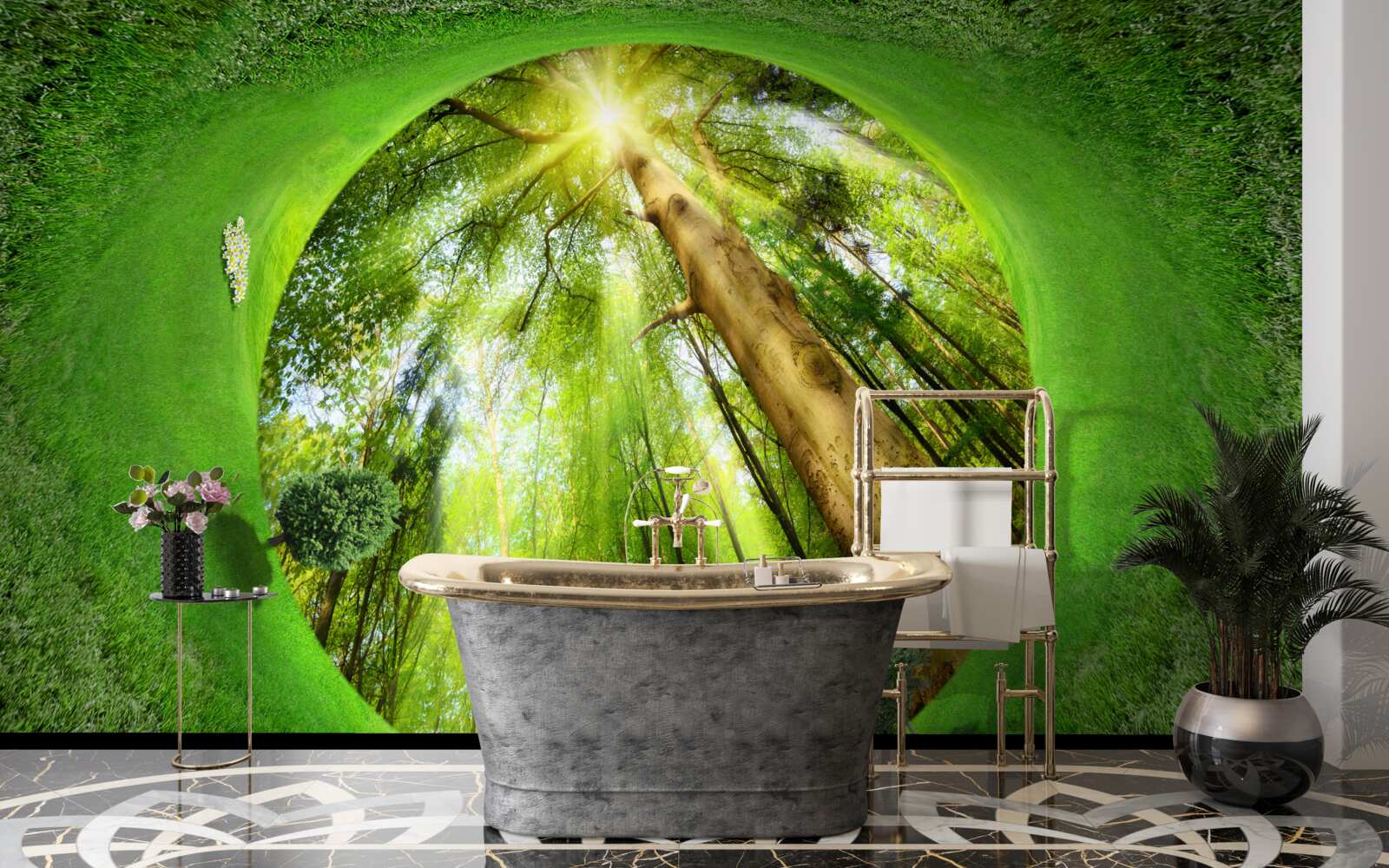 Фотошпалери об'єктив дивиться на доглянутий зелений ліс