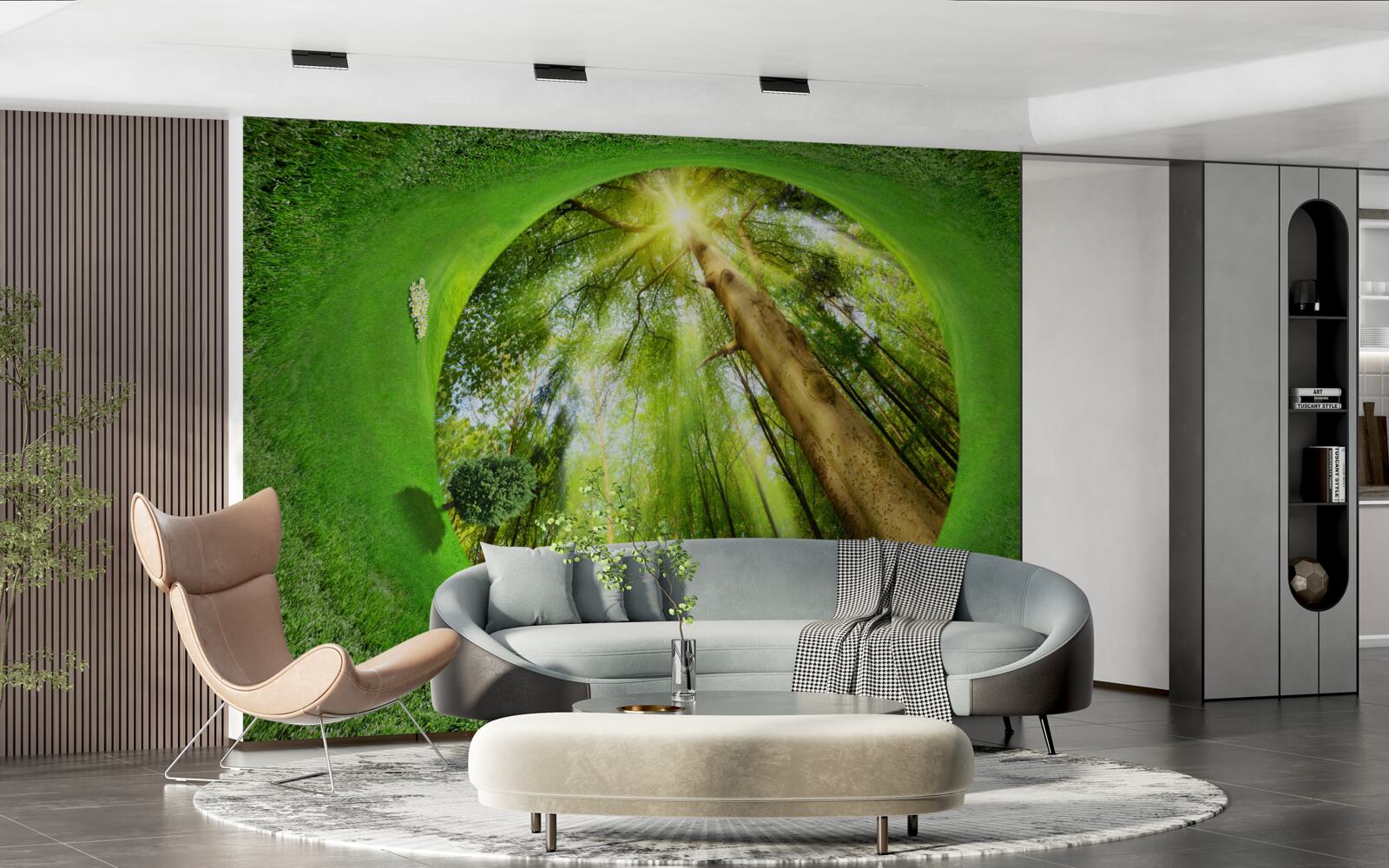 Фотошпалери об'єктив дивиться на доглянутий зелений ліс