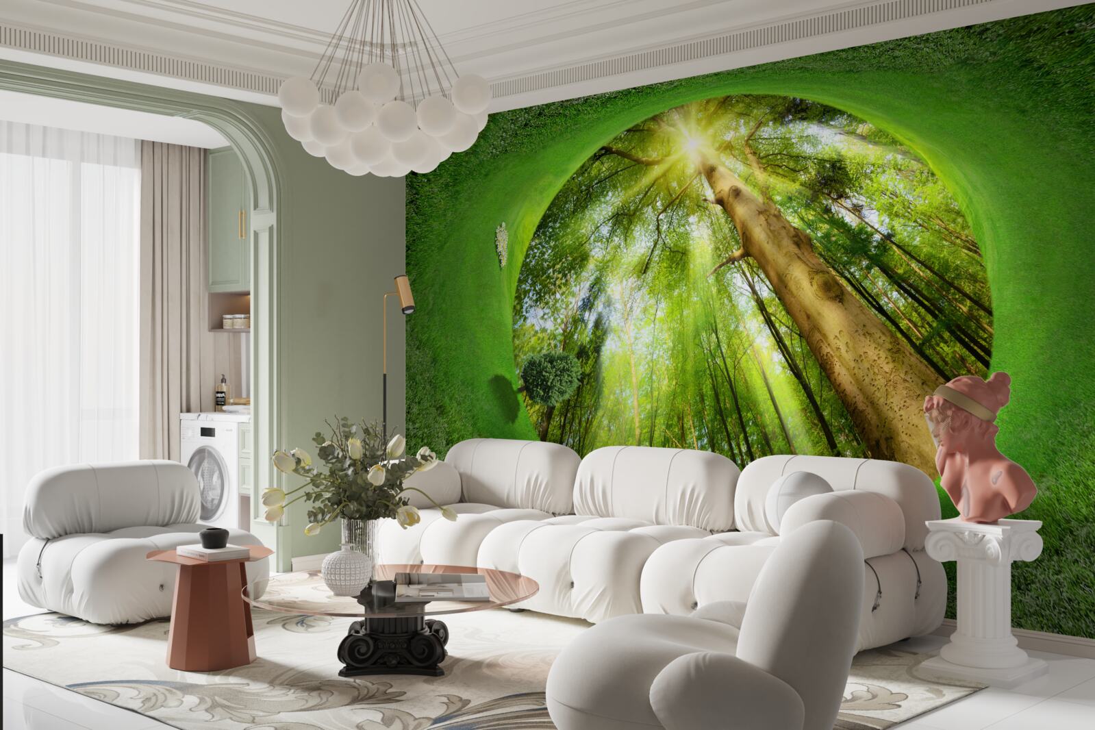 Фотошпалери об'єктив дивиться на доглянутий зелений ліс