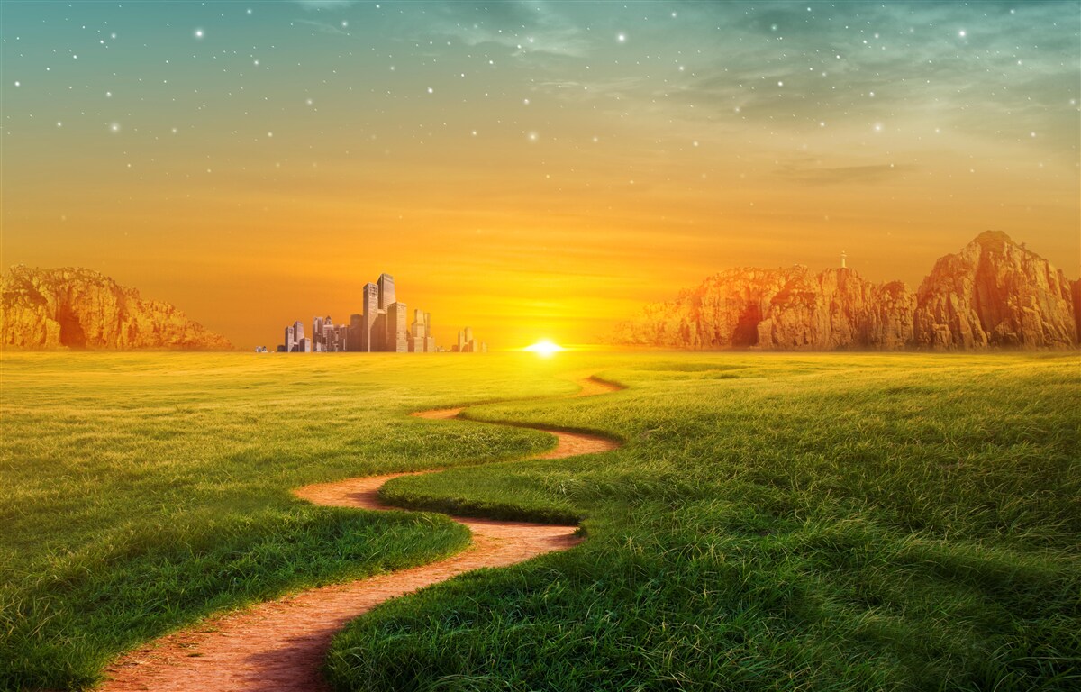 Фотошпалери захід сонця над безкраїми полями