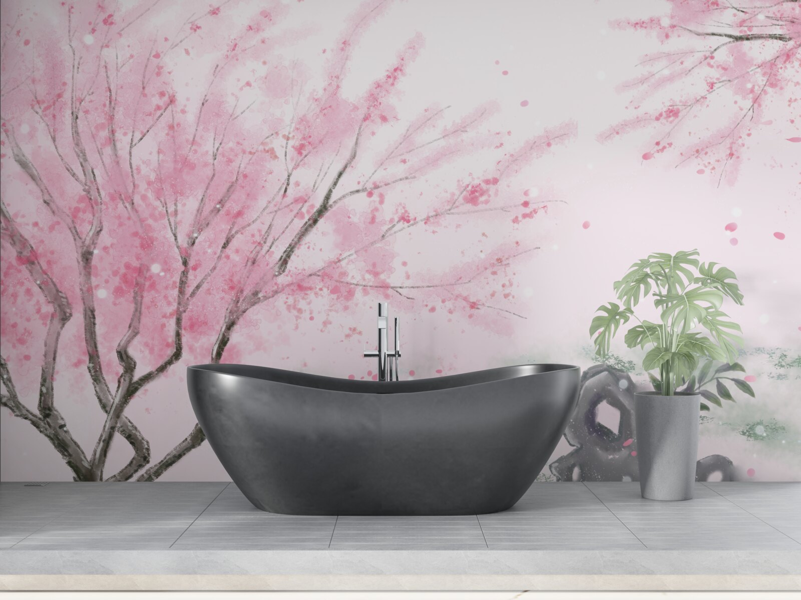 Фотошпалери сакура біля ставка пофарбована в рожевий колір