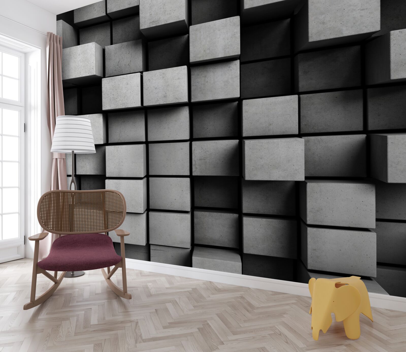 Фотошпалери горизонтальні сірі кубики