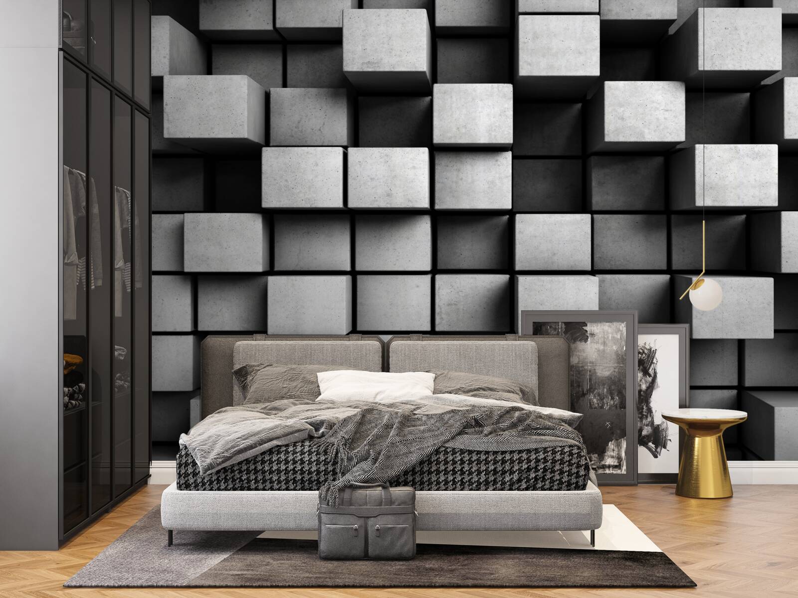 Фотошпалери горизонтальні сірі кубики