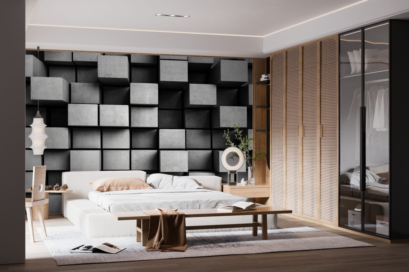 Фотошпалери горизонтальні сірі кубики