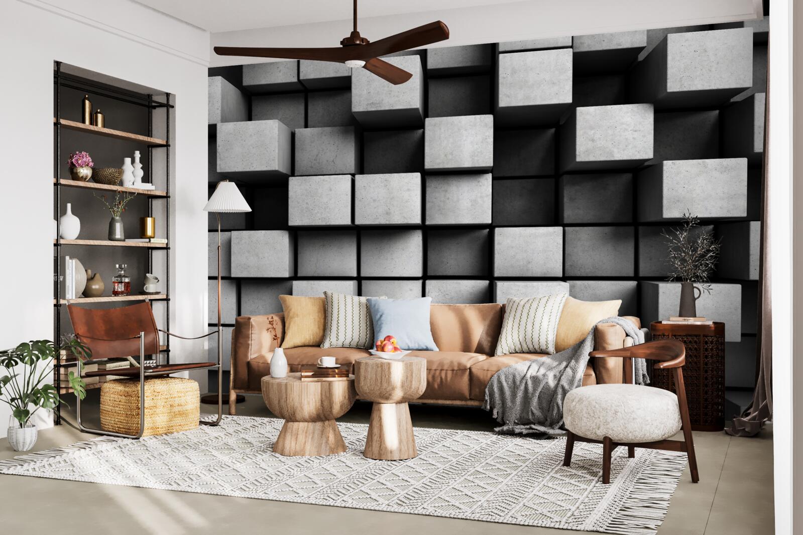 Фотошпалери горизонтальні сірі кубики