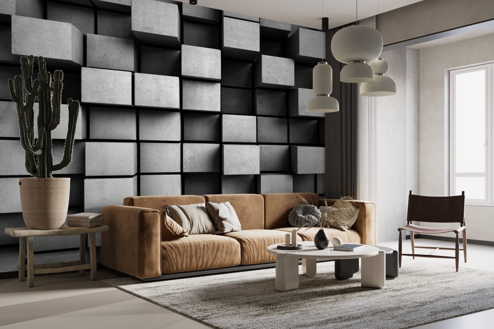 Фотошпалери горизонтальні сірі кубики