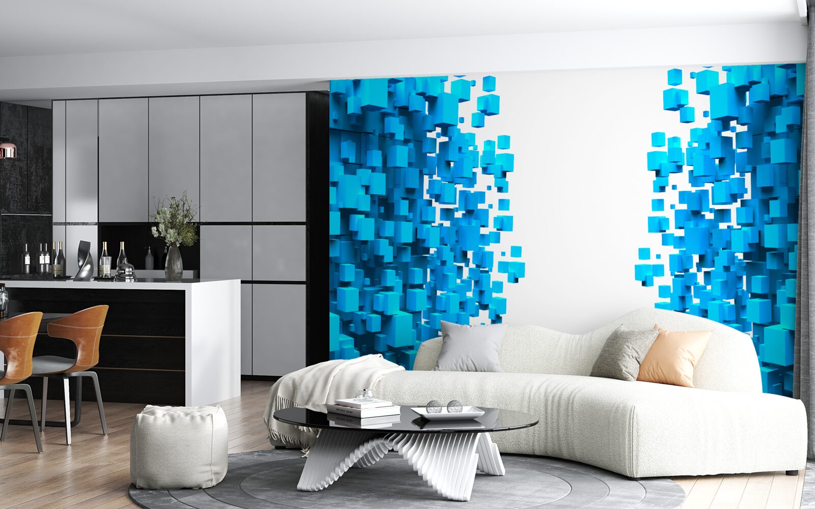 Фотошпалери сині квадрати, що плавають в абстракції