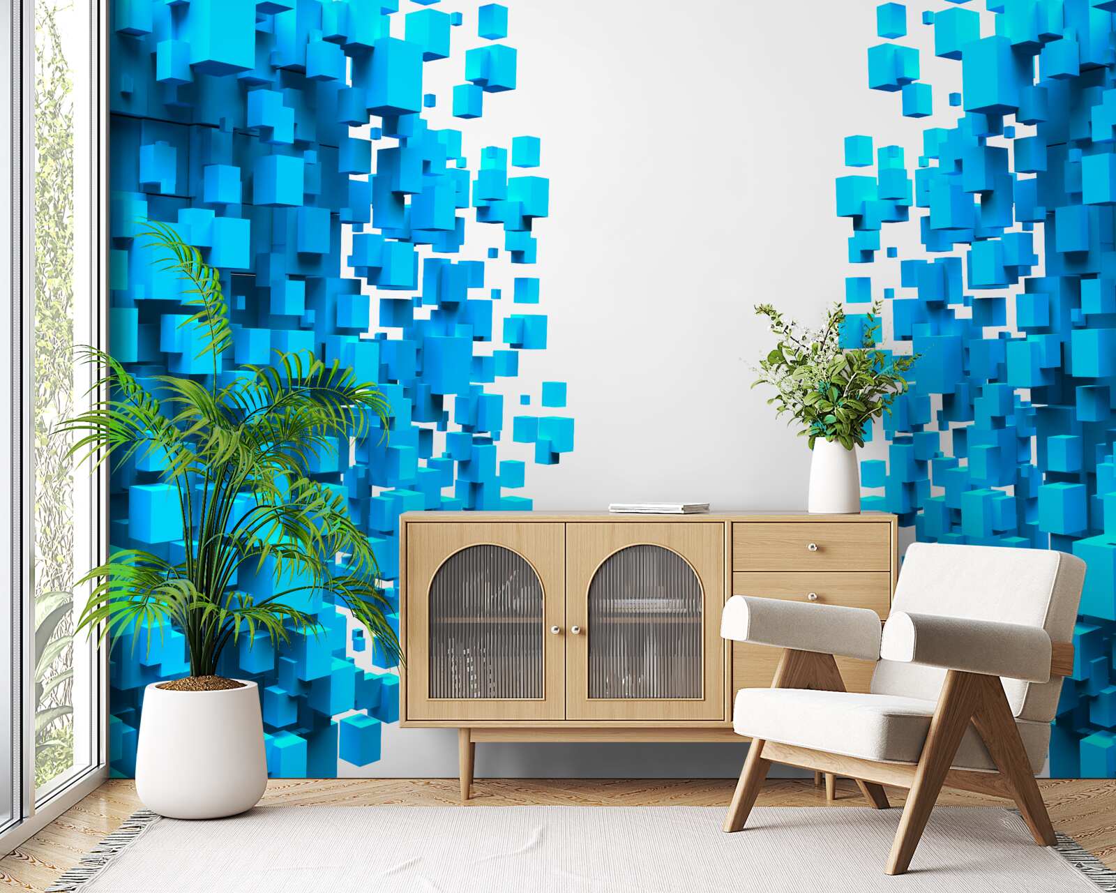 Фотошпалери сині квадрати, що плавають в абстракції