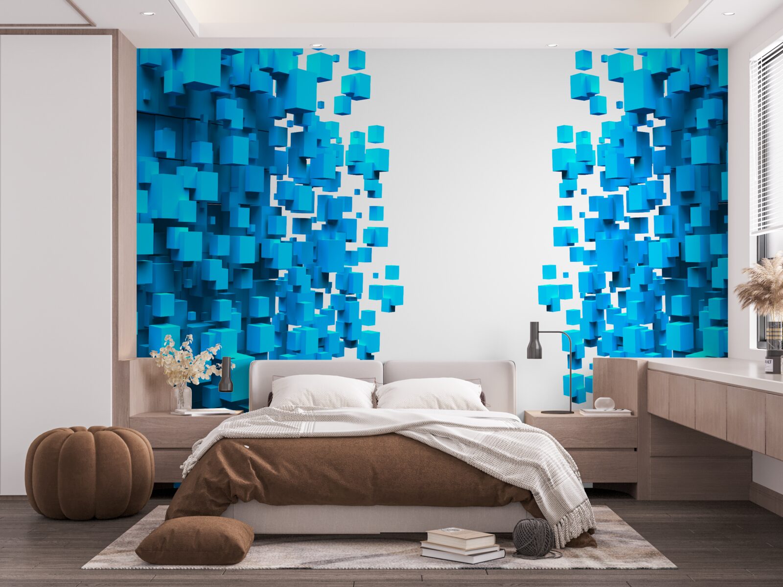 Фотошпалери сині квадрати, що плавають в абстракції