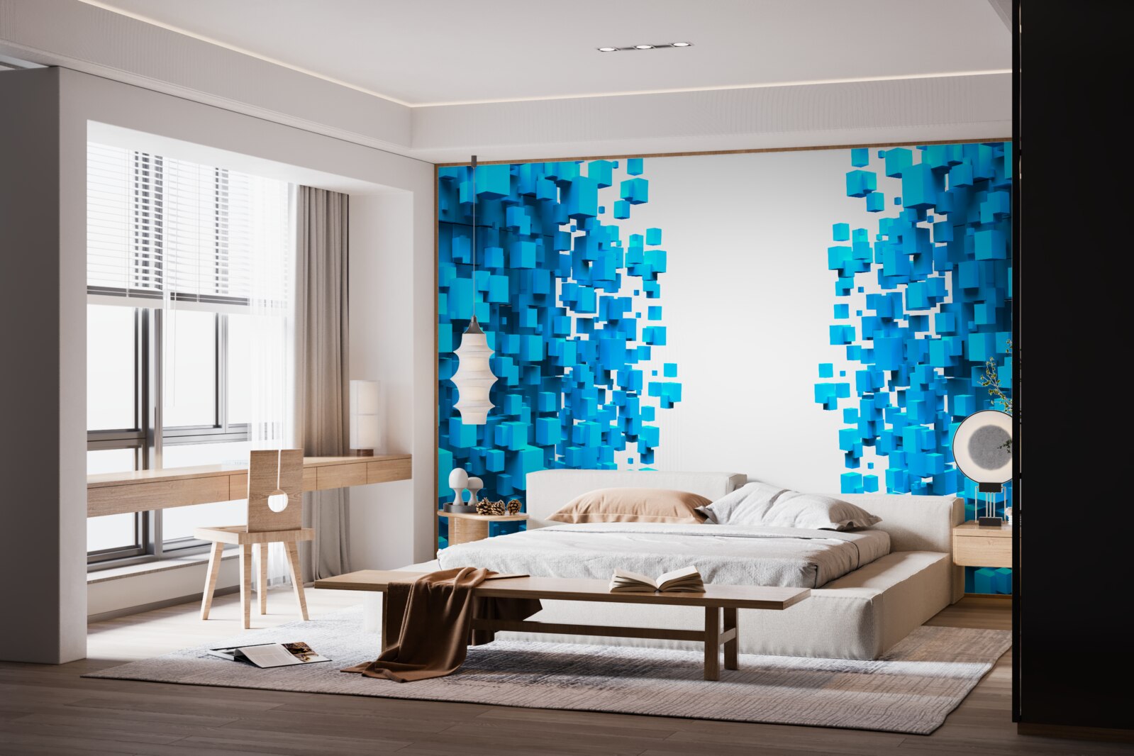 Фотошпалери сині квадрати, що плавають в абстракції