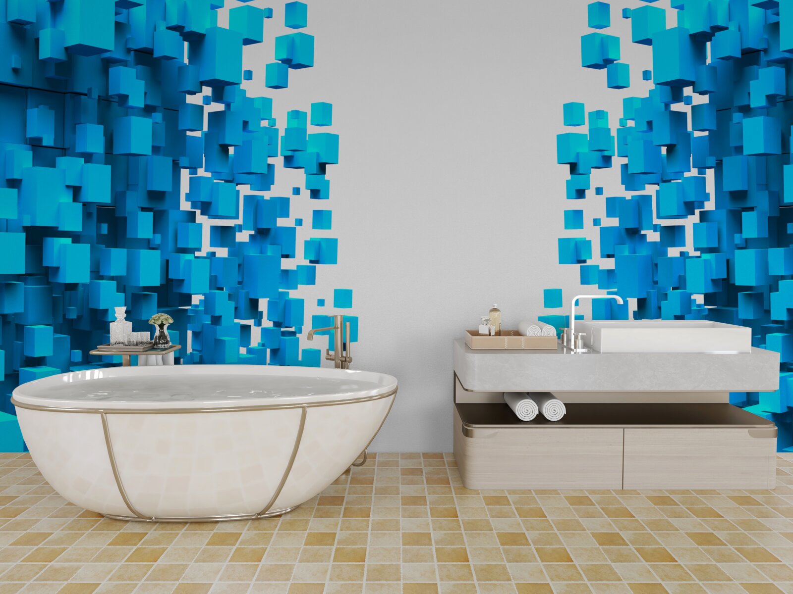 Фотошпалери сині квадрати, що плавають в абстракції