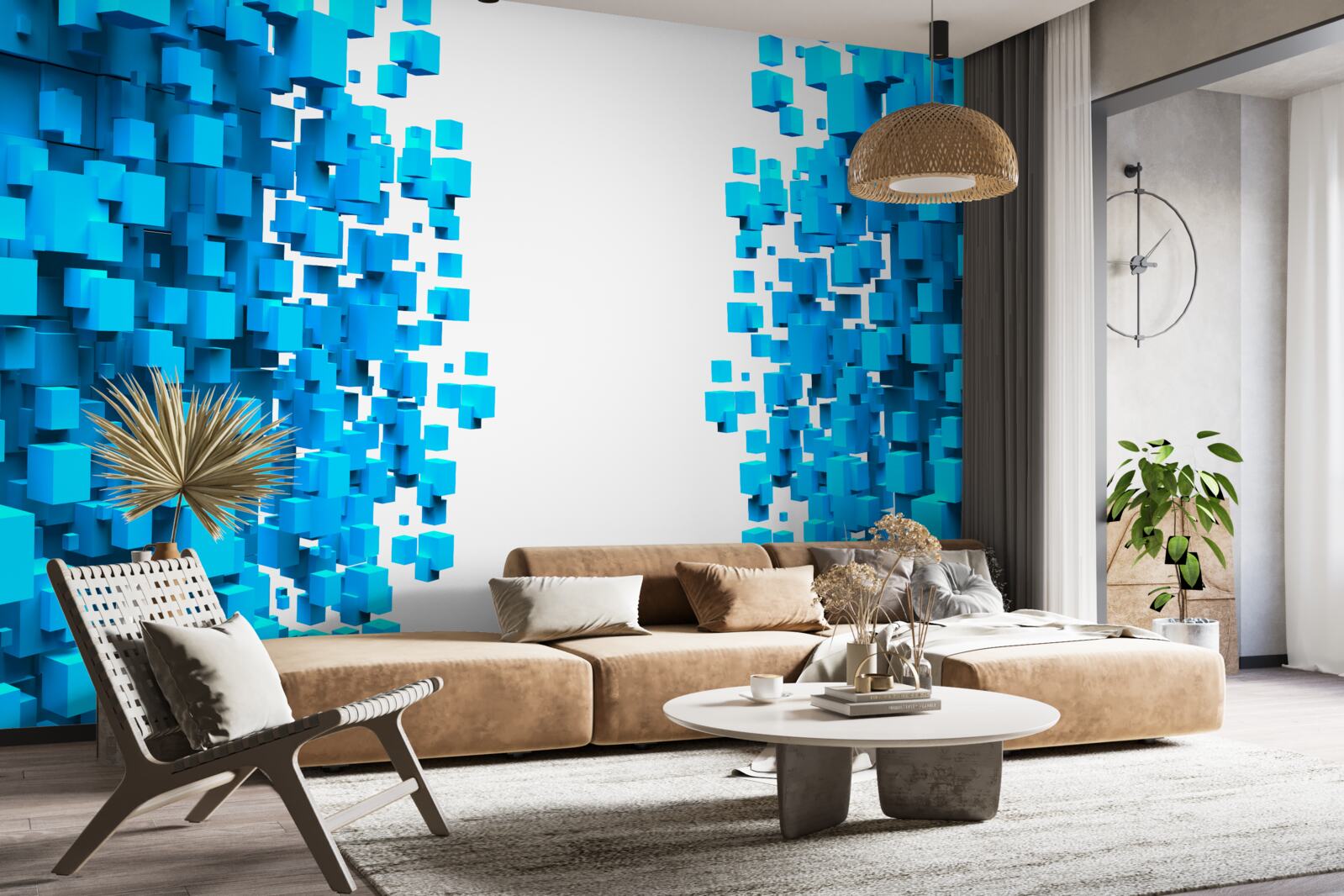 Фотошпалери сині квадрати, що плавають в абстракції