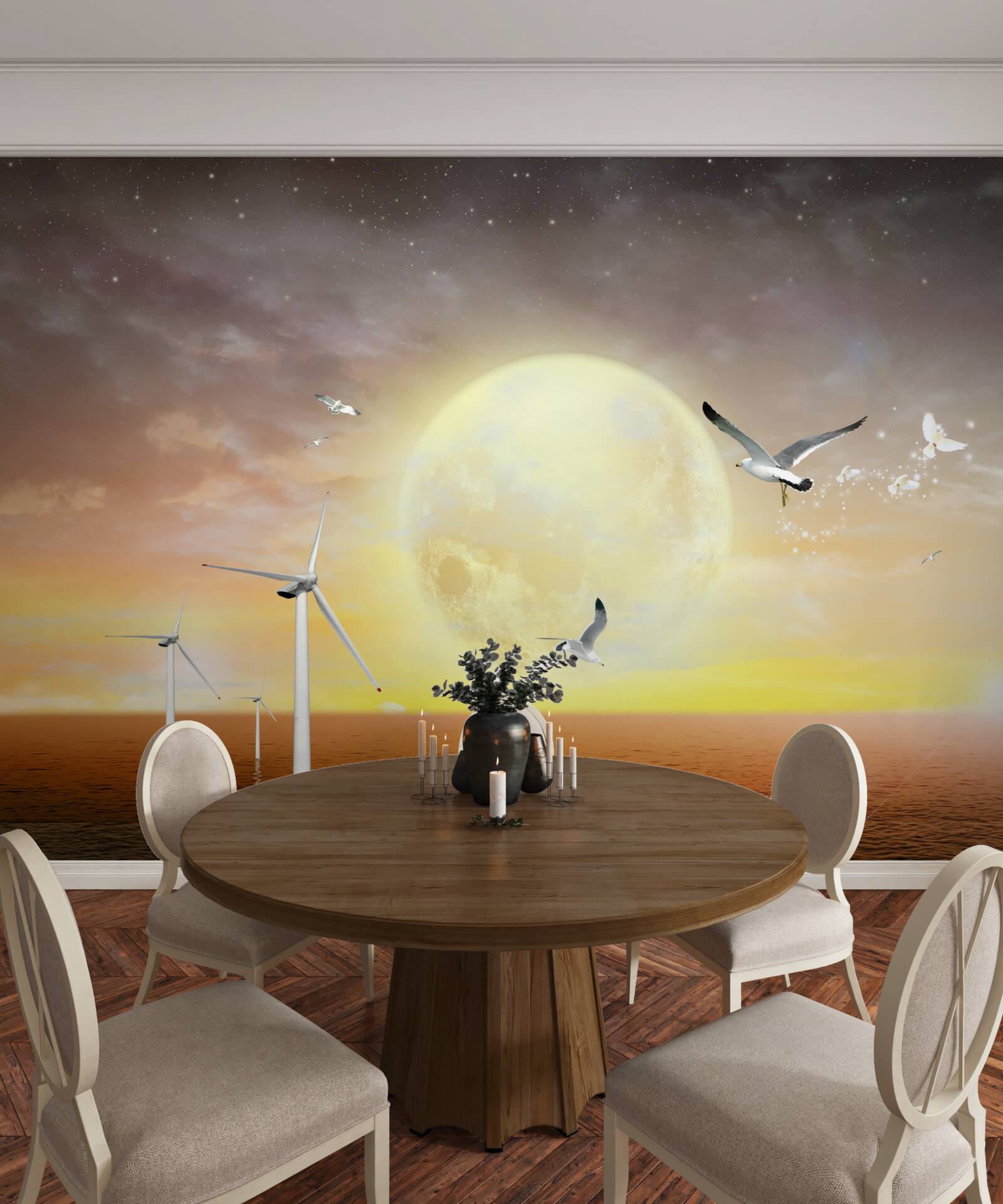 Фотошпалери захід сонця над морем супроводжується криками чайок