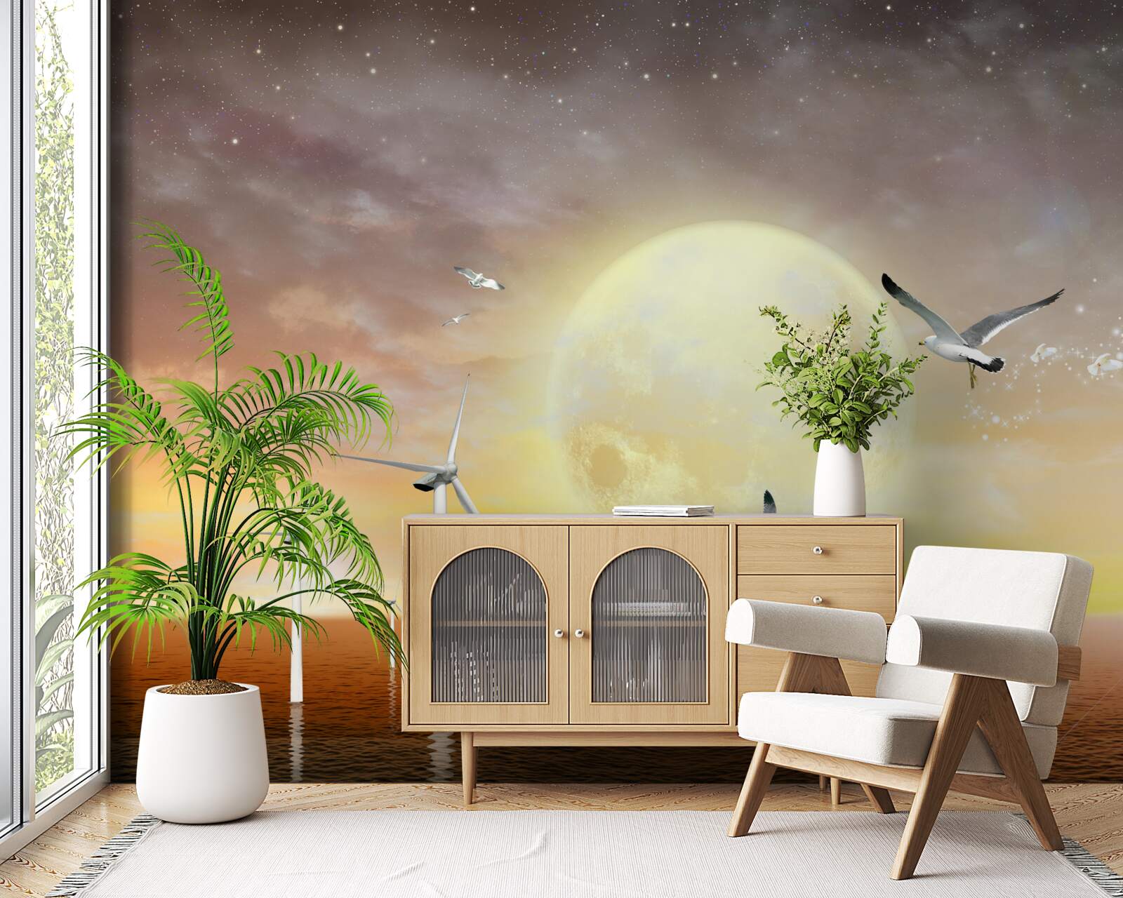 Фотошпалери захід сонця над морем супроводжується криками чайок