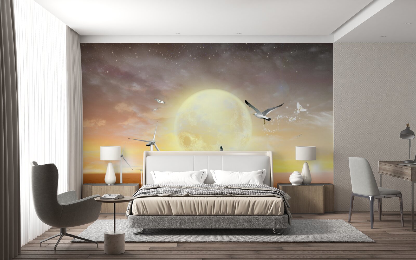 Фотошпалери захід сонця над морем супроводжується криками чайок