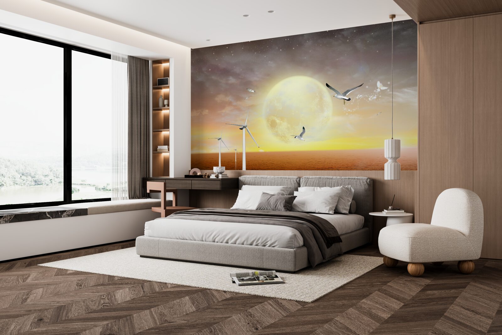 Фотошпалери захід сонця над морем супроводжується криками чайок