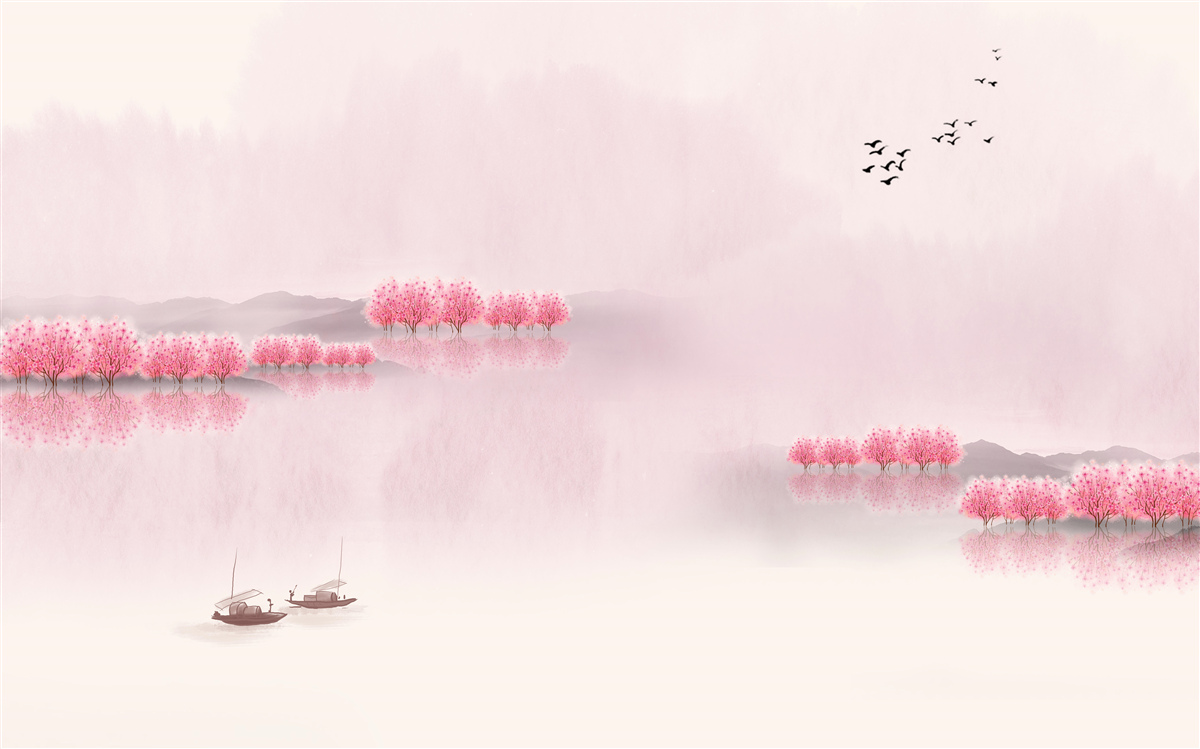 Фотошпалери спокійні ставки та рожеві узлісся