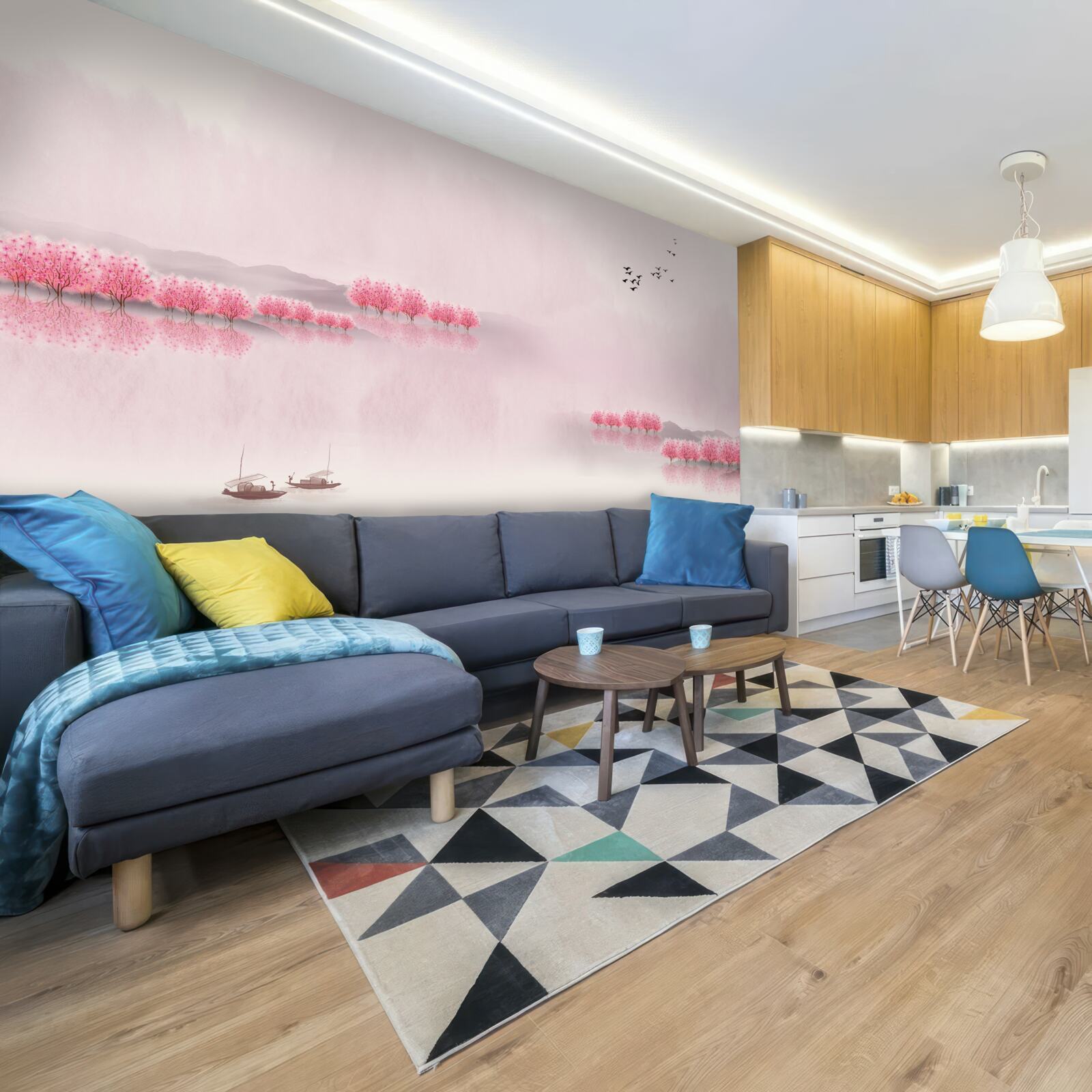 Фотошпалери спокійні ставки та рожеві узлісся