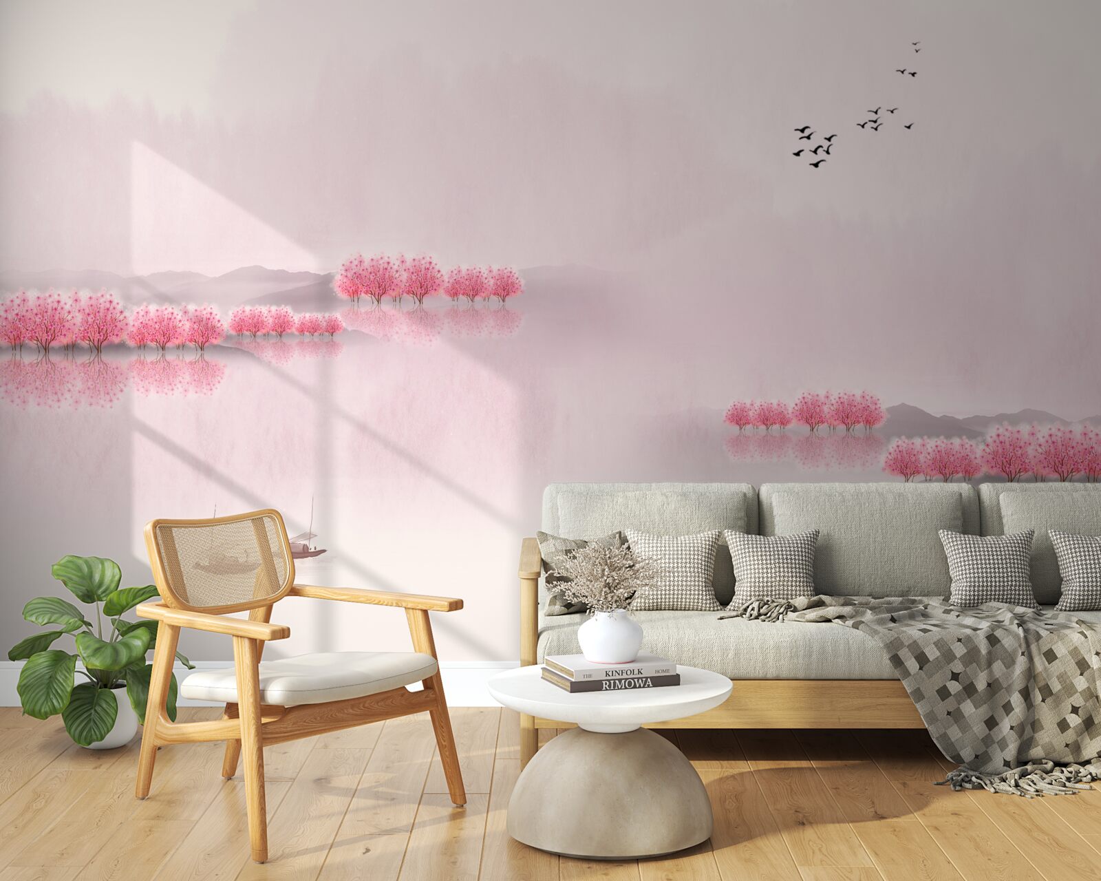 Фотошпалери спокійні ставки та рожеві узлісся