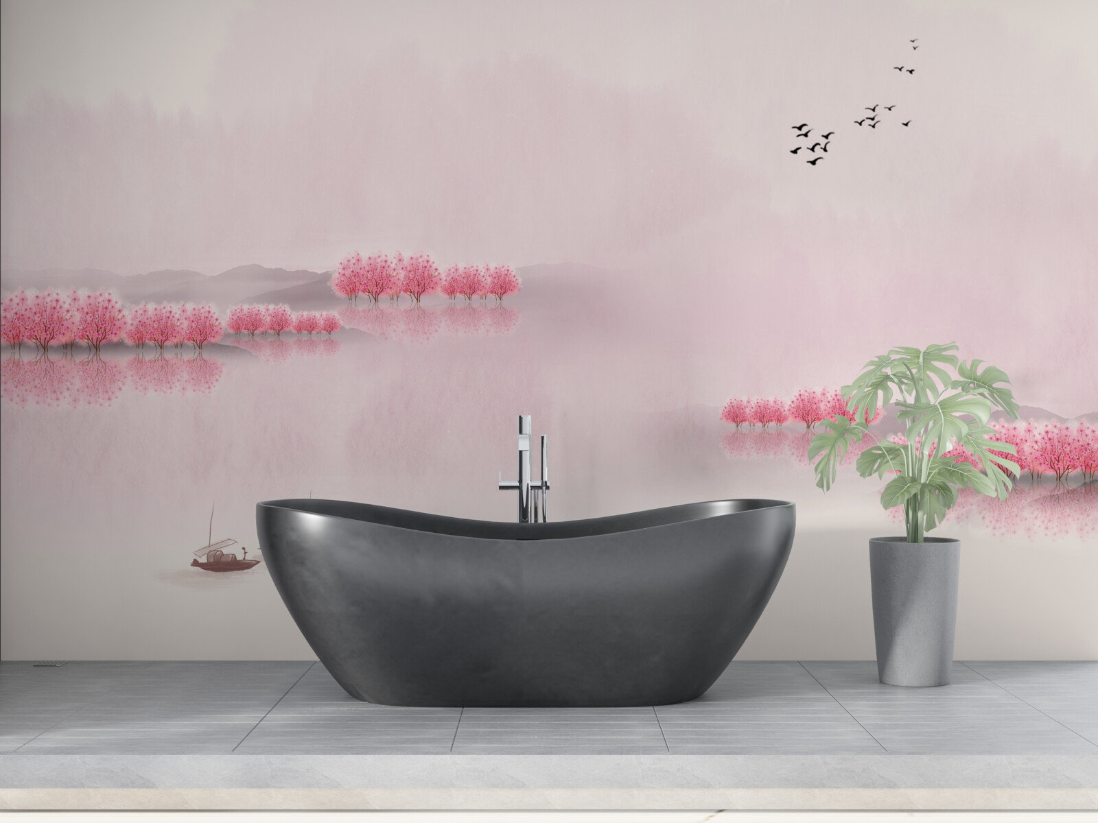 Фотошпалери спокійні ставки та рожеві узлісся