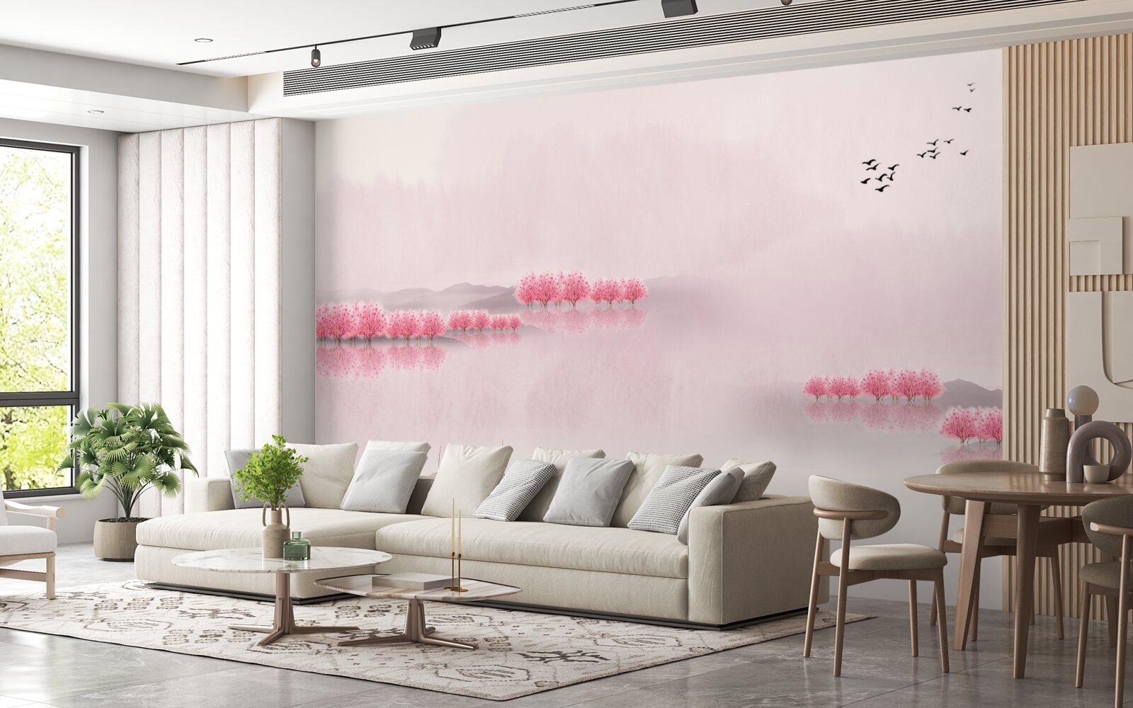 Фотошпалери спокійні ставки та рожеві узлісся