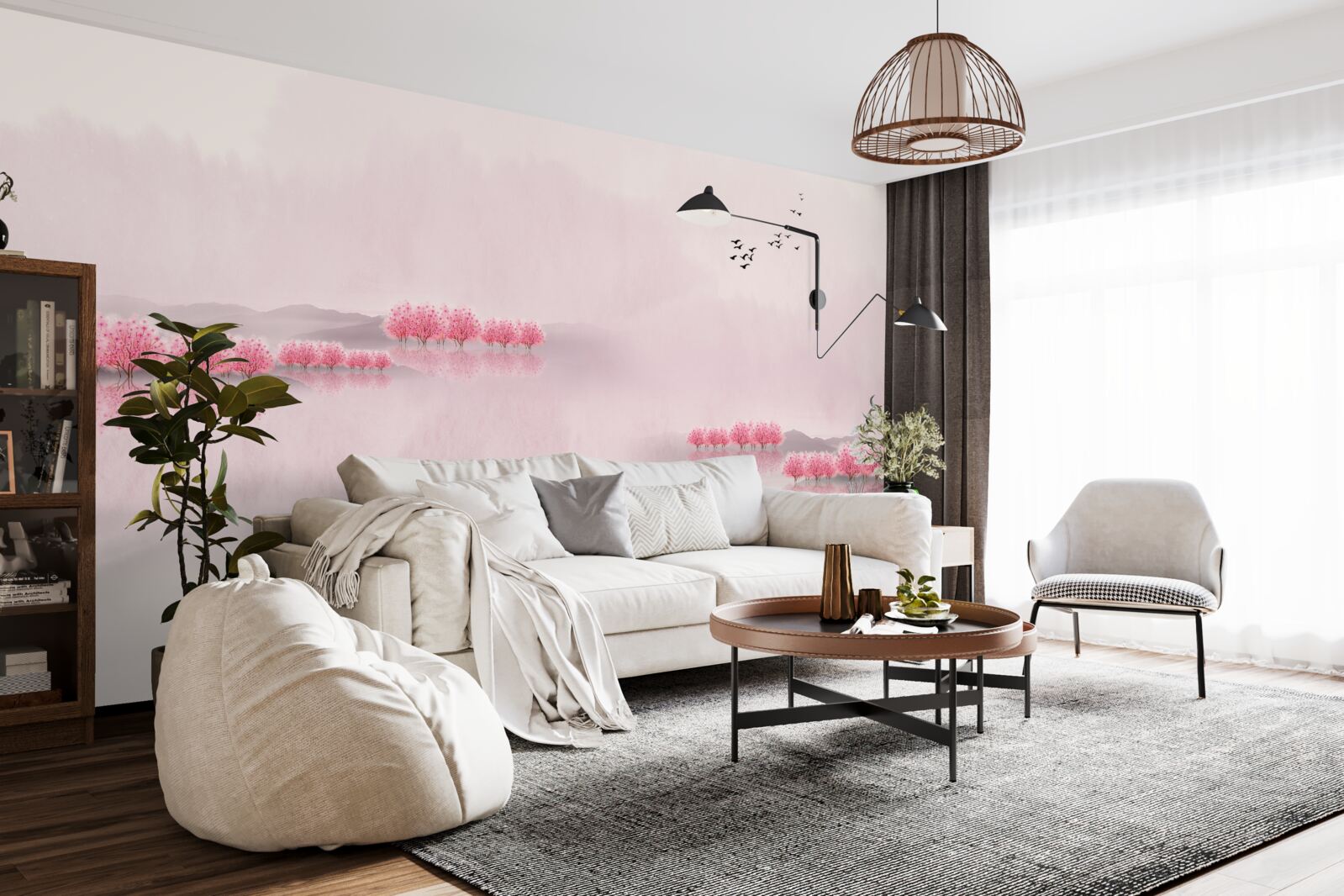 Фотошпалери спокійні ставки та рожеві узлісся