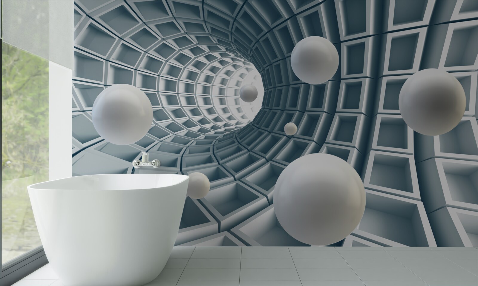 Фотошпалери блакитний тунель з повітряними кулями, що ширяють у повітрі