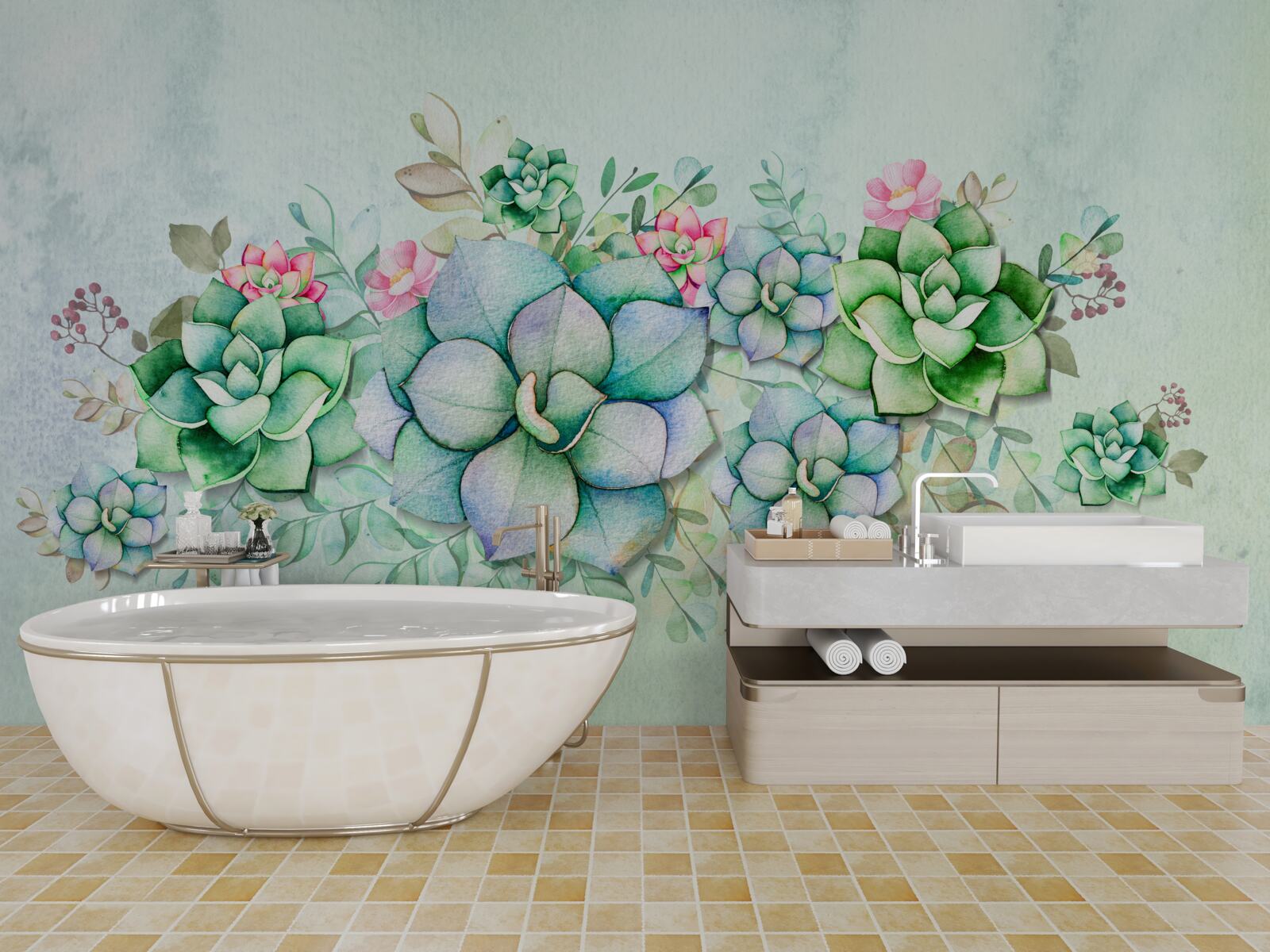 Фотошпалери набір зелених сукулентів