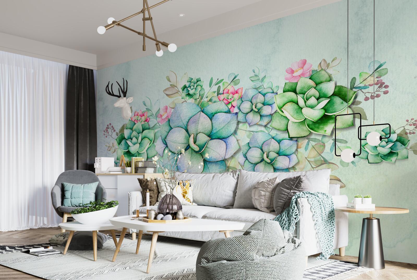 Фотошпалери набір зелених сукулентів