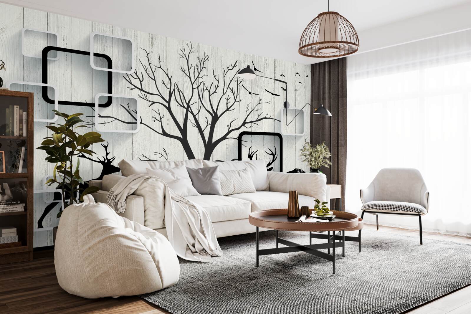 Фотошпалери дерево слугує місцем для вигулу оленів