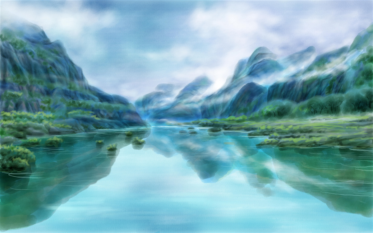 Фотошпалери заворожуюче спокійна річка в горах