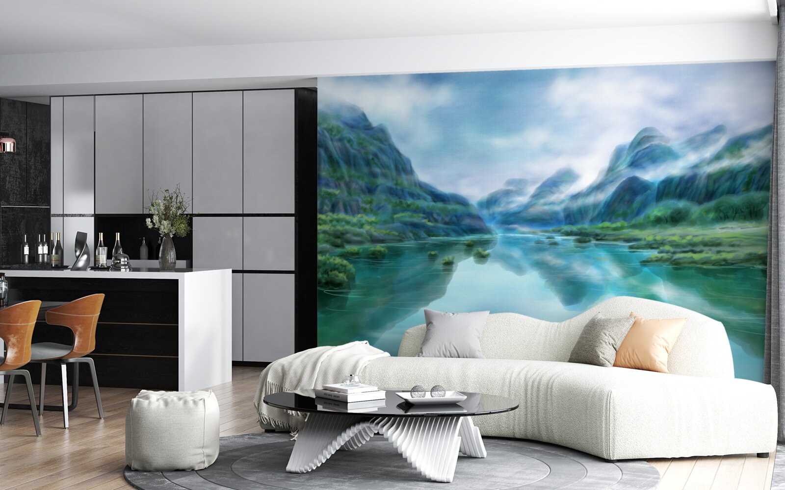 Фотошпалери заворожуюче спокійна річка в горах