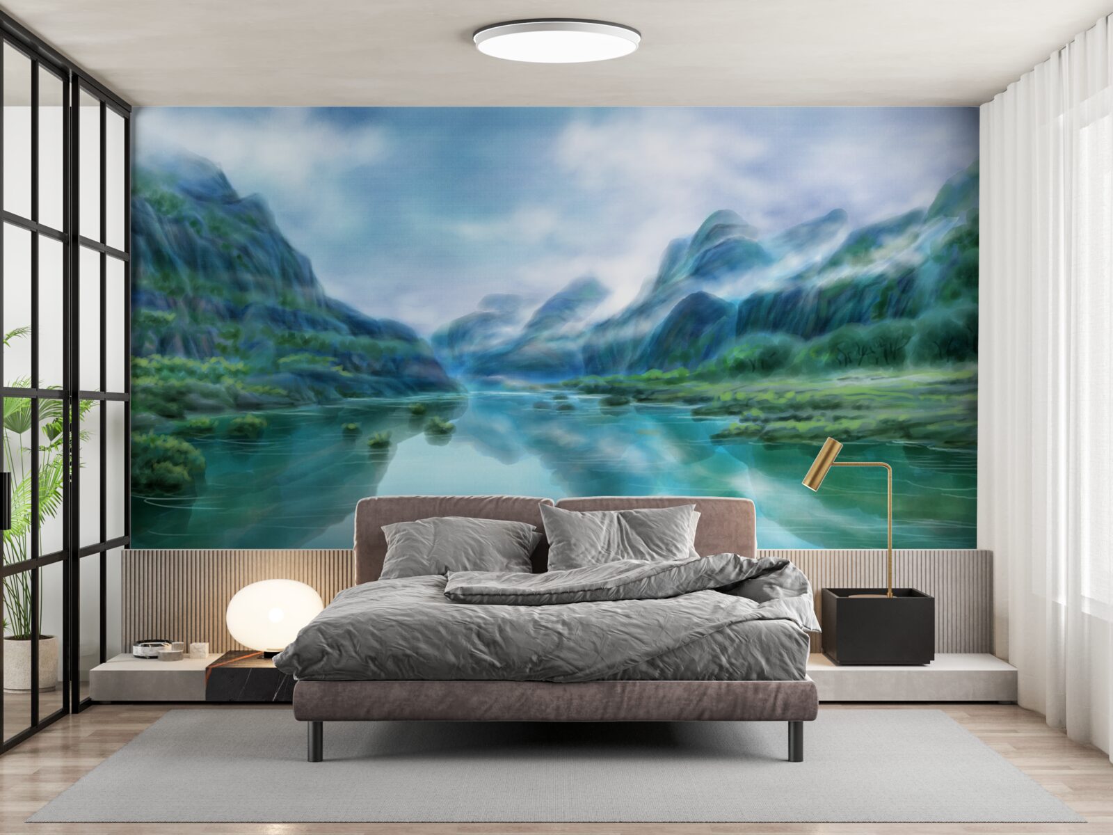 Фотошпалери заворожуюче спокійна річка в горах