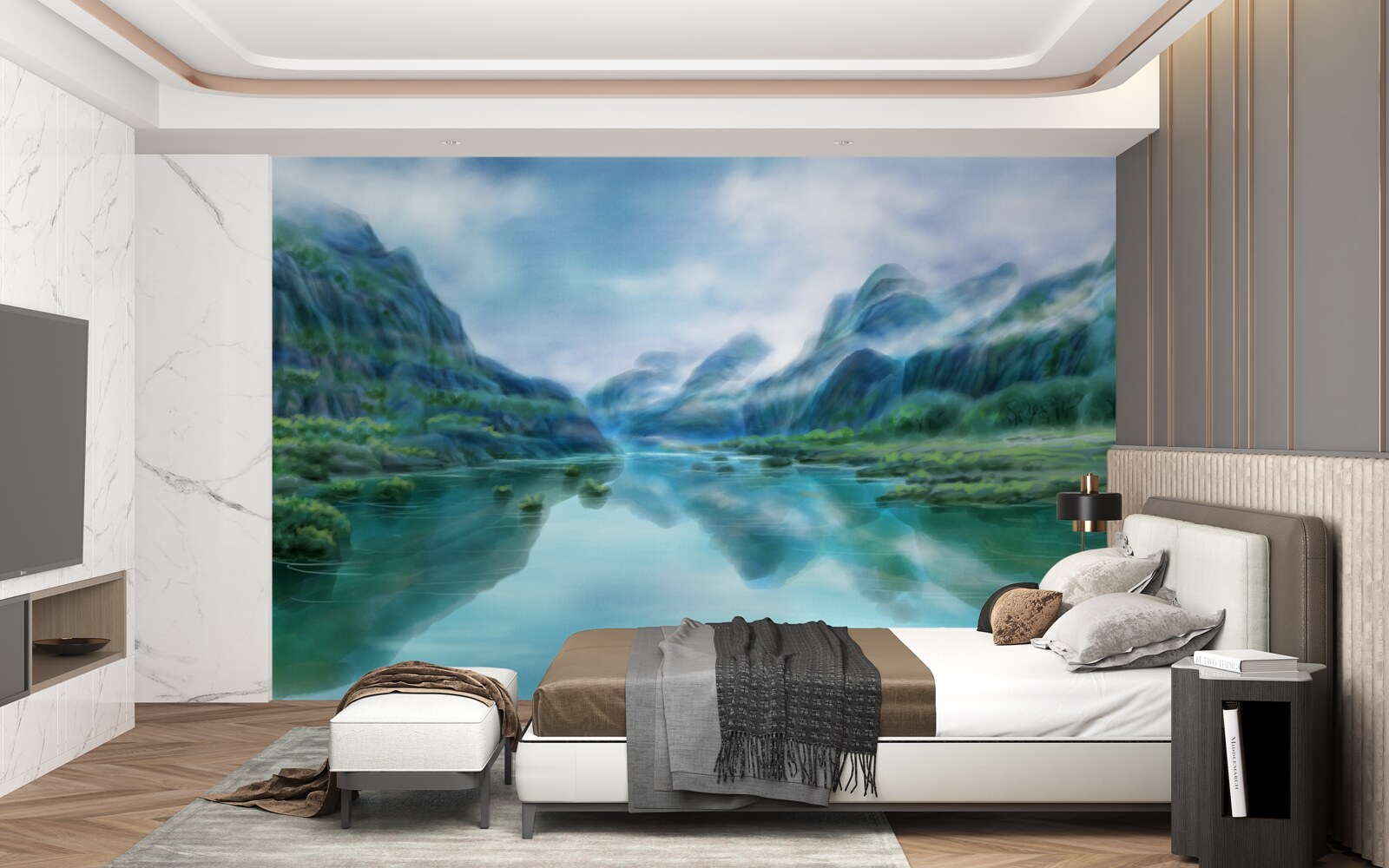 Фотошпалери заворожуюче спокійна річка в горах