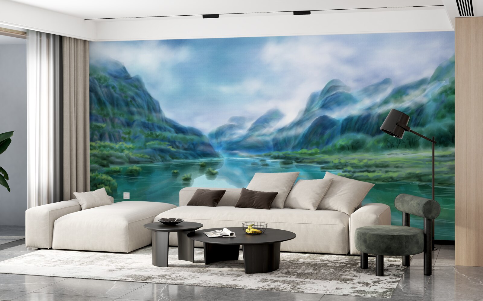 Фотошпалери заворожуюче спокійна річка в горах