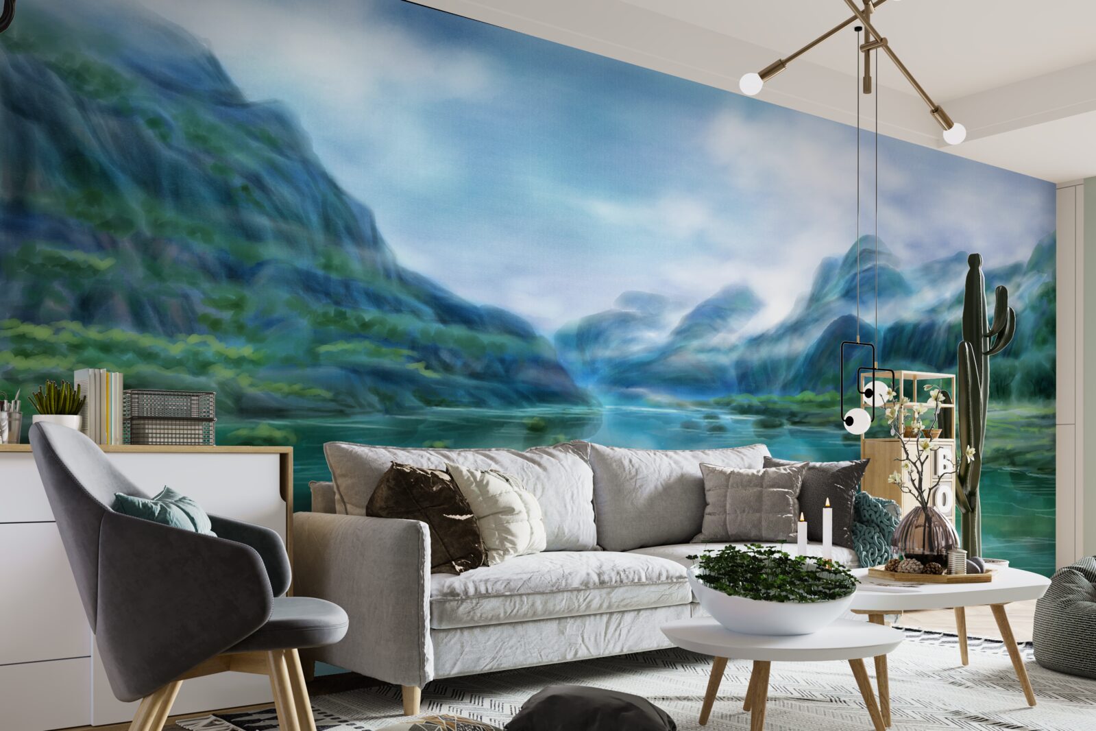 Фотошпалери заворожуюче спокійна річка в горах