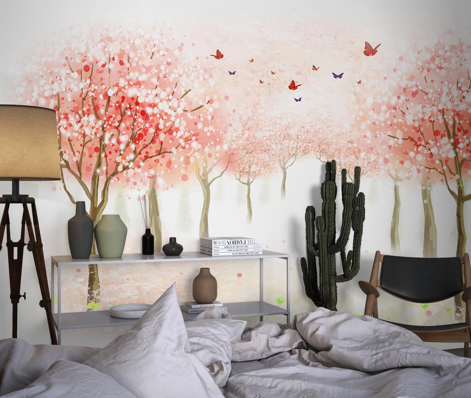 Фотошпалери квітучі дерева, всіяні метеликами