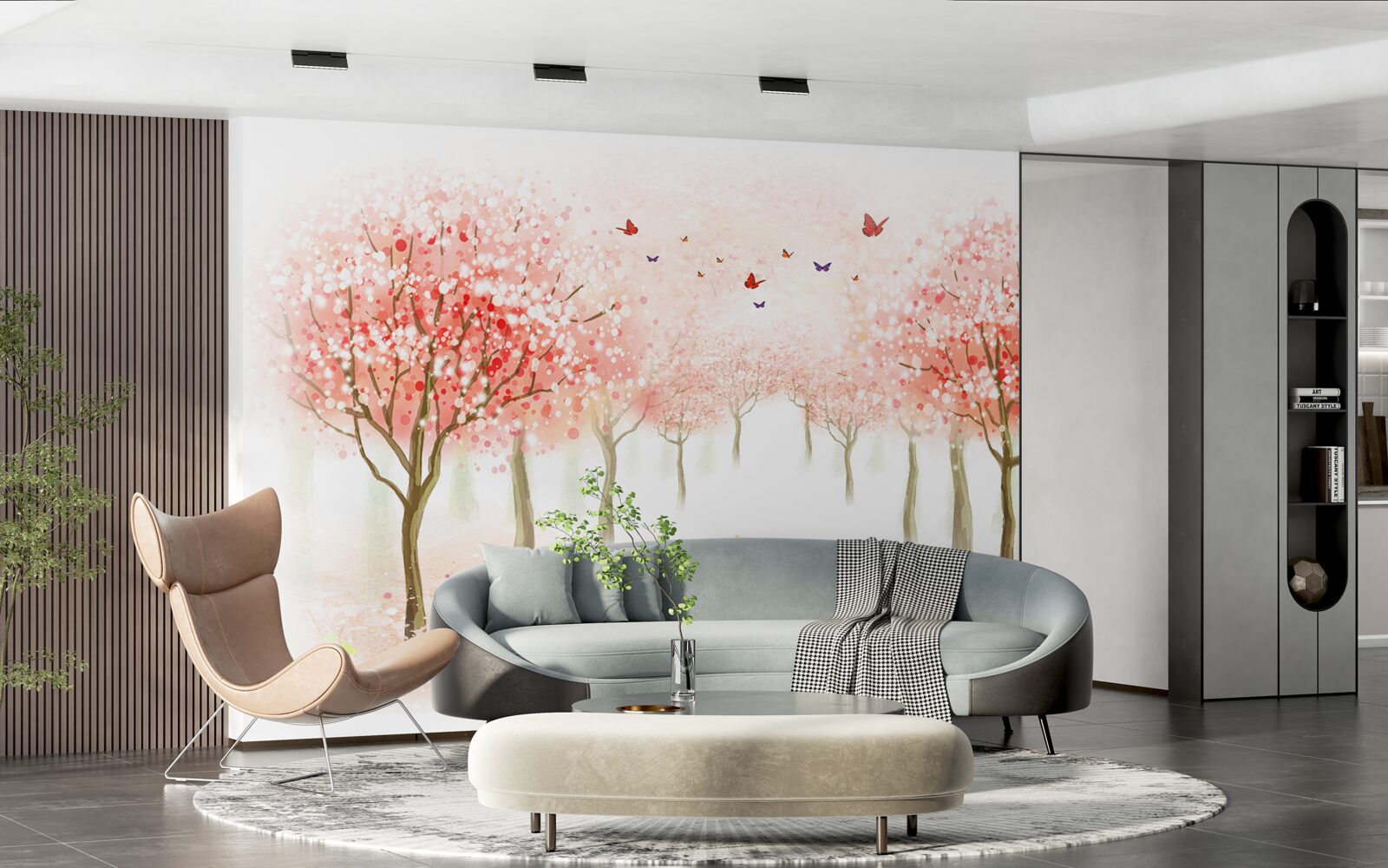 Фотошпалери квітучі дерева, всіяні метеликами