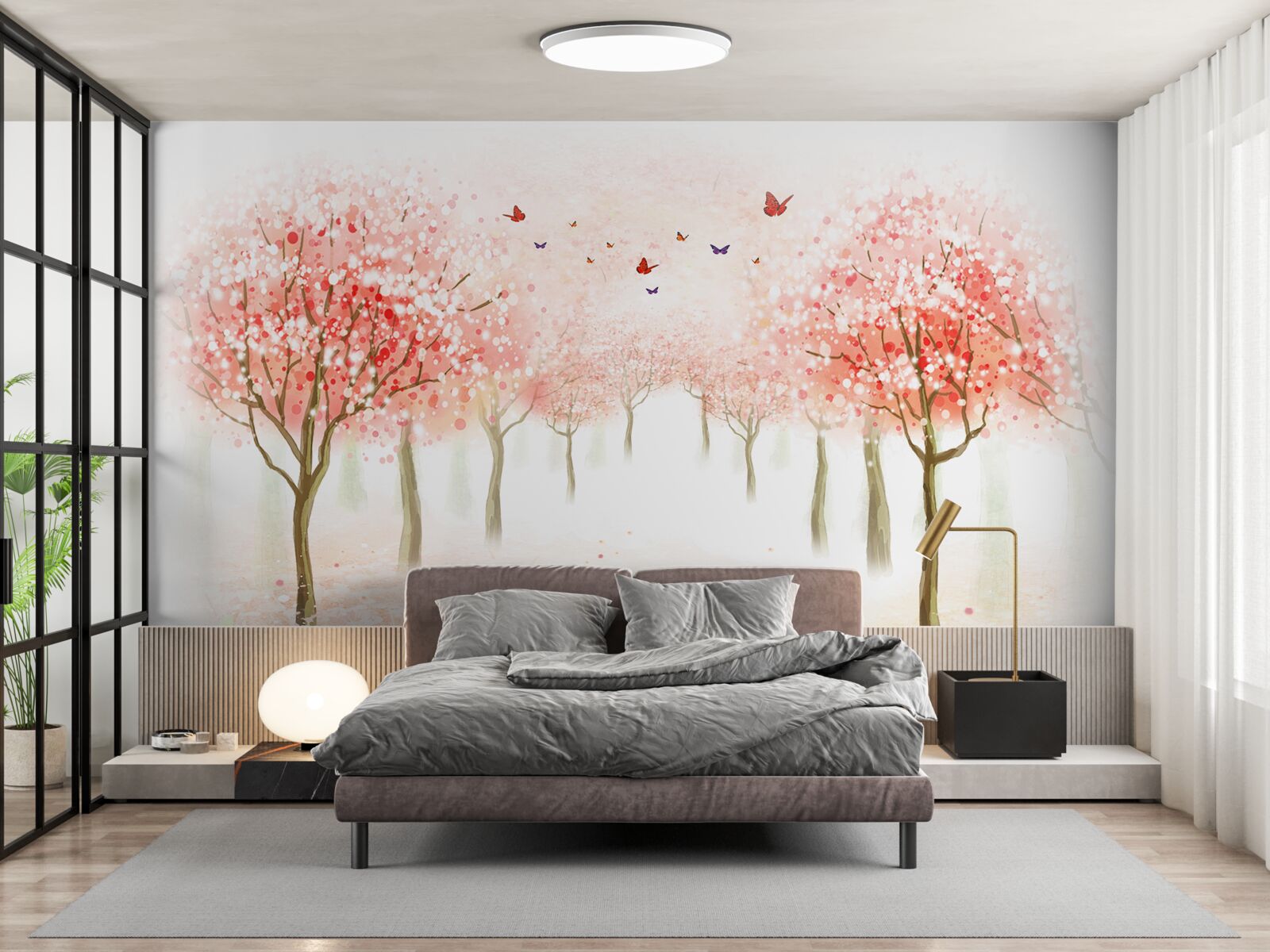 Фотошпалери квітучі дерева, всіяні метеликами