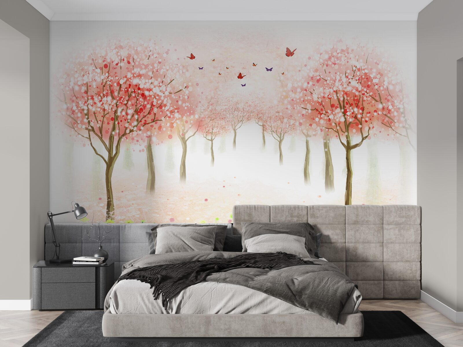 Фотошпалери квітучі дерева, всіяні метеликами